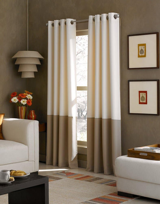 Curtainworks Kendall Color Block Grommet Curtain Panel, 84-Inch, Ivory/Tan