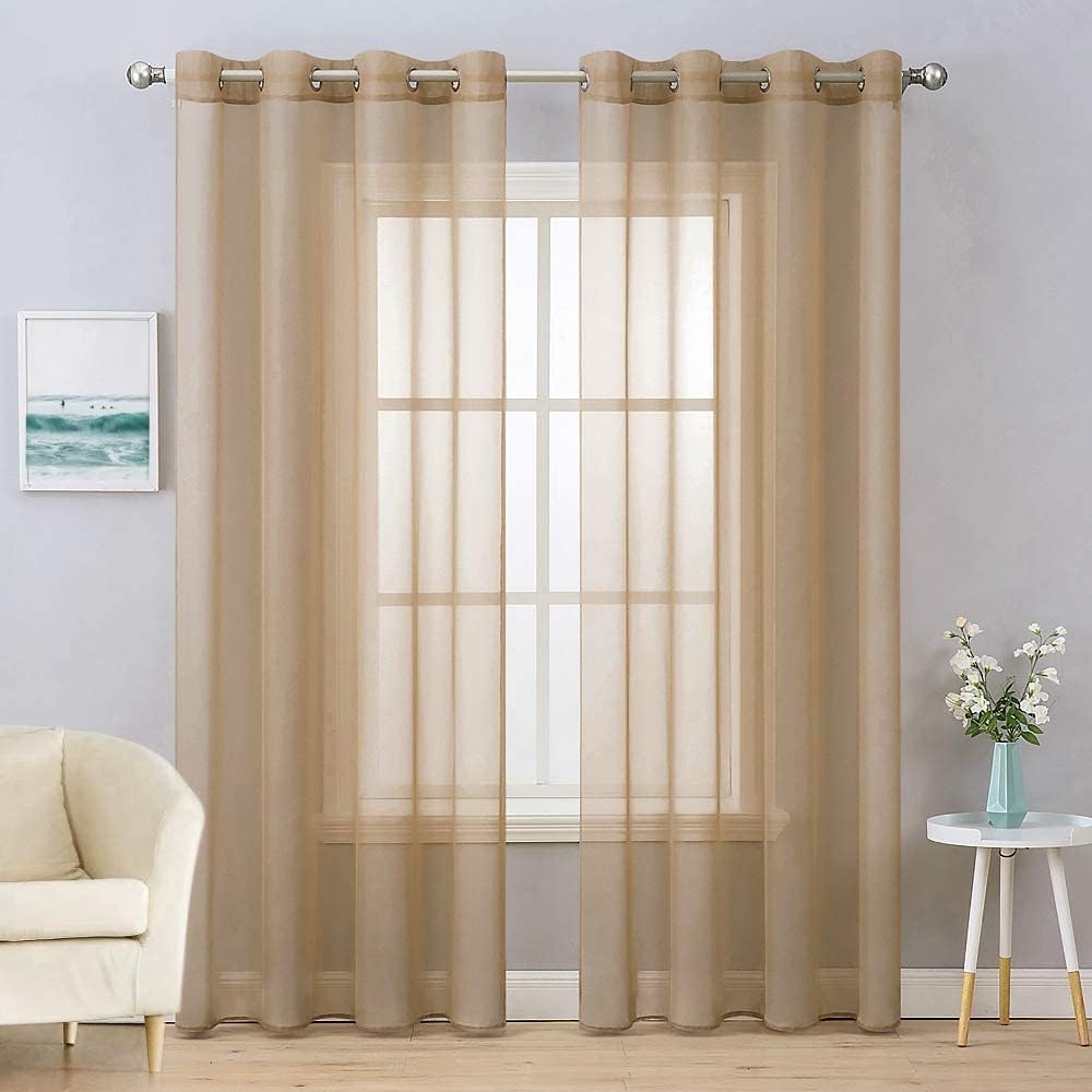 MIULEE 2 Panels Solid Color Ivory Sheer Curtains Elegant Grommet Top Window Voile Panels/Drapes/Treatment for Bedroom Living Room (54X90 Inches)