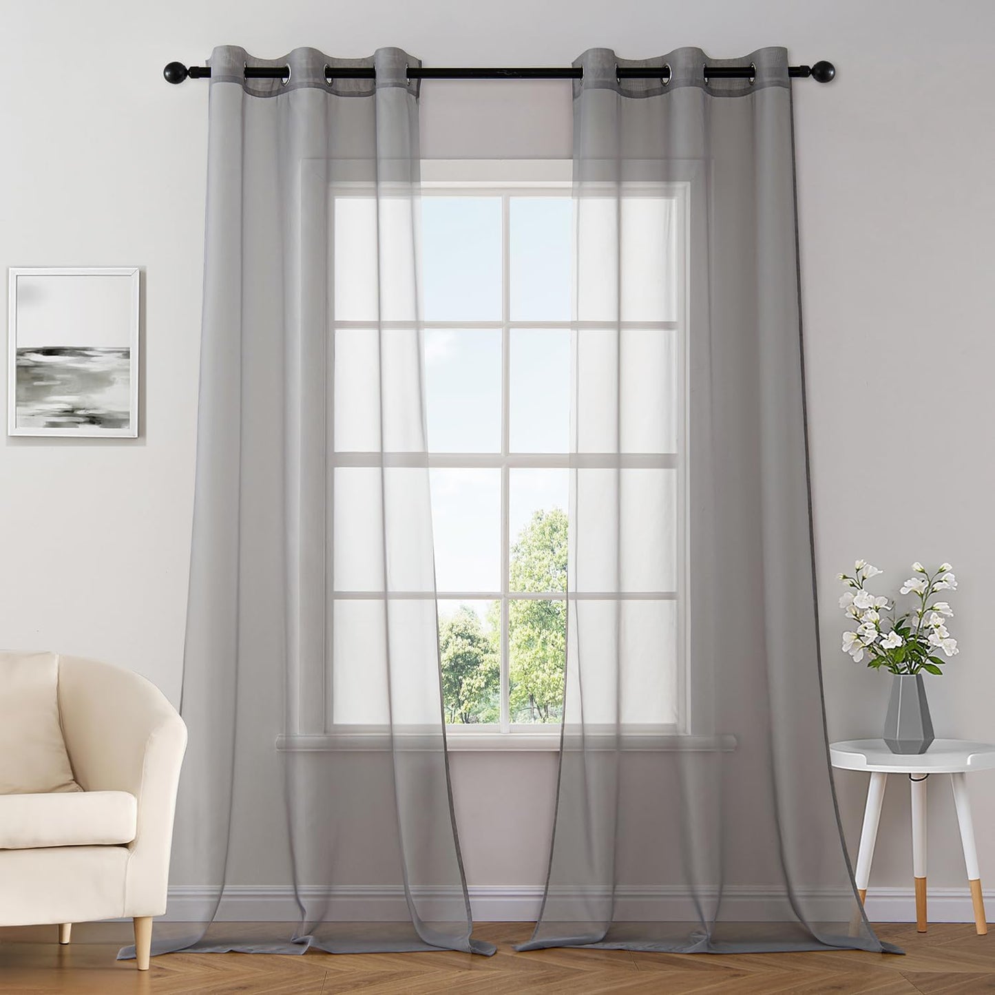 MIULEE 2 Panels Solid Color Ivory Sheer Curtains Elegant Grommet Top Window Voile Panels/Drapes/Treatment for Bedroom Living Room (54X90 Inches)