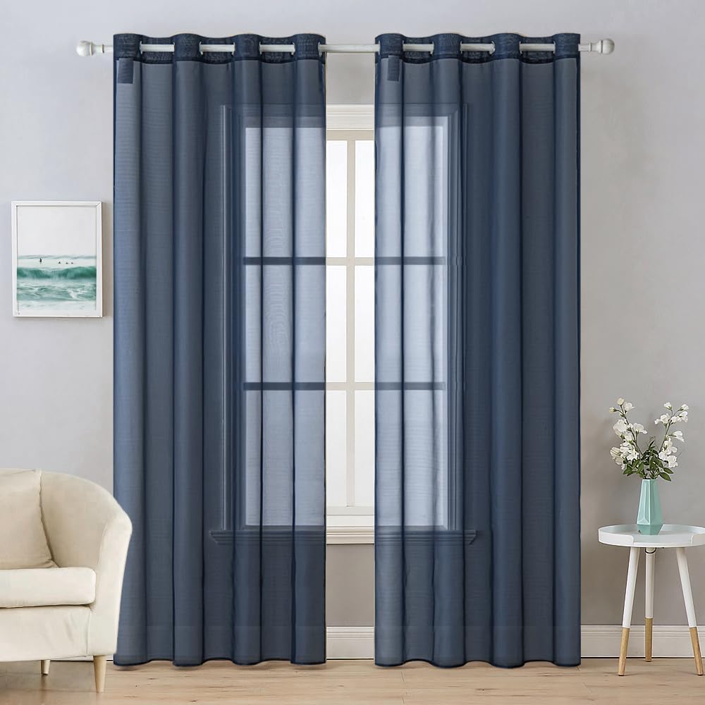 MIULEE 2 Panels Solid Color Ivory Sheer Curtains Elegant Grommet Top Window Voile Panels/Drapes/Treatment for Bedroom Living Room (54X90 Inches)