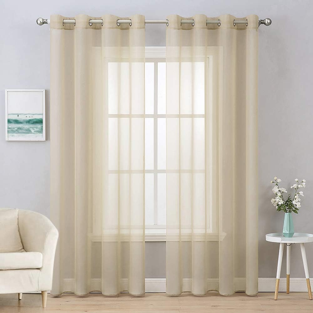 MIULEE 2 Panels Solid Color Ivory Sheer Curtains Elegant Grommet Top Window Voile Panels/Drapes/Treatment for Bedroom Living Room (54X90 Inches)
