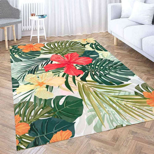 Collect Modern Carpets,Farmhouse Area Rug Summer Colorful Hawaiian Pattern Tropical Plants Hibiscus Flowers Traditional Carpet,Suitable for Living Room,Kitchen,Outdoor,5X7