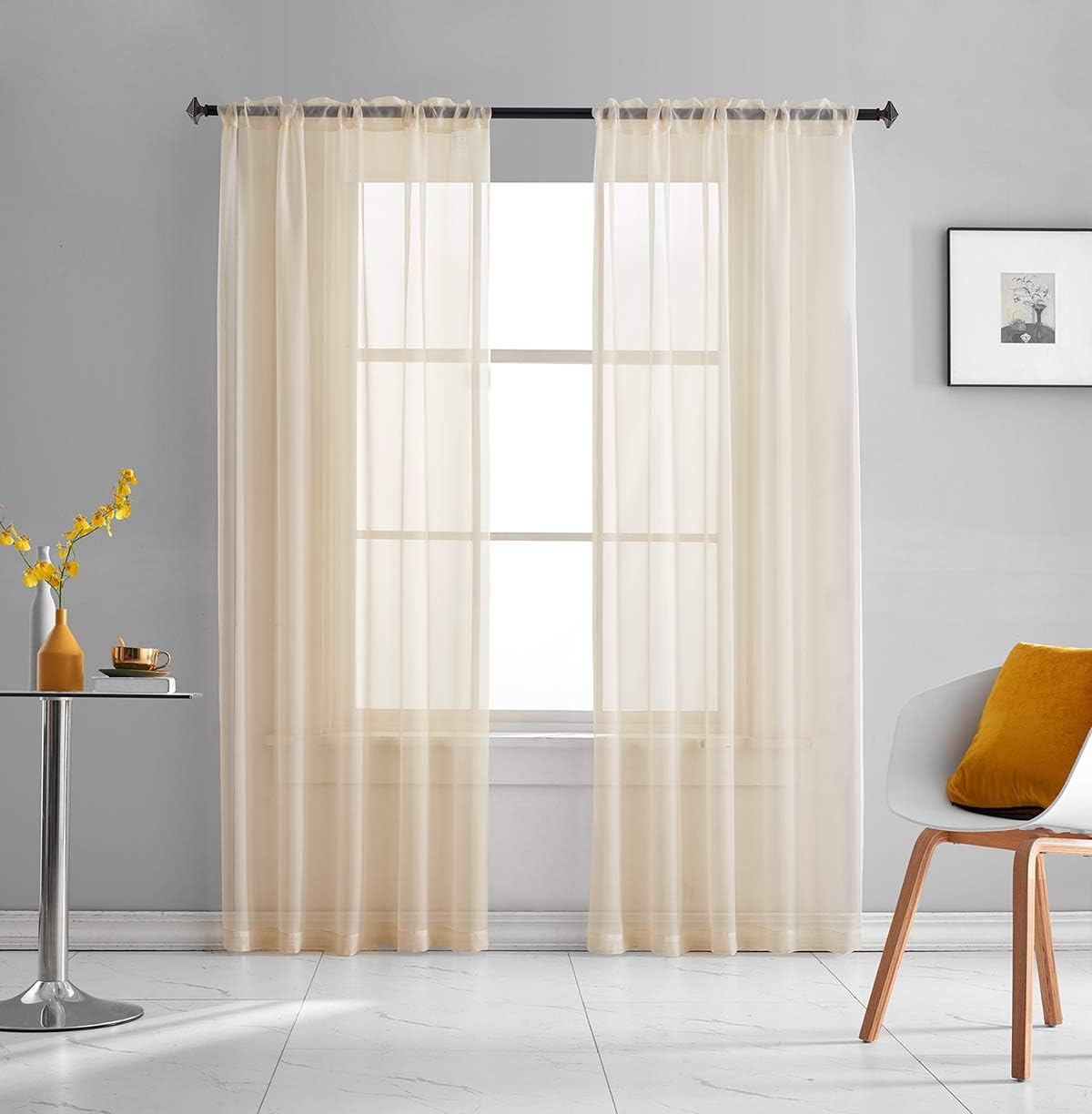 Light Yellow Sheer Voile Curtains Translucent Solid Color Window Treatment 63 Inch Length Panels Rod Pocket Light Yellow Sheers for Bedroom Living Room 2 Panels 52x63