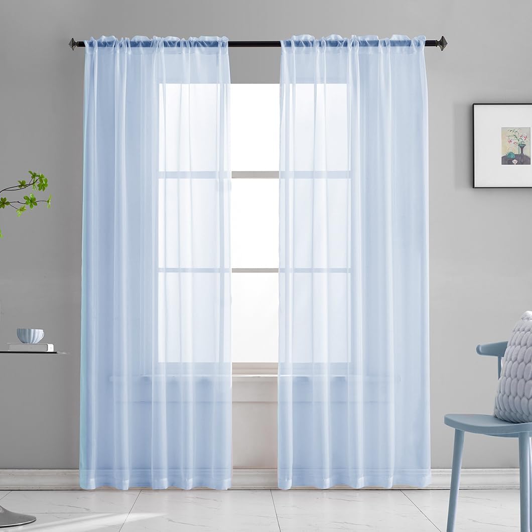 Light Yellow Sheer Voile Curtains Translucent Solid Color Window Treatment 63 Inch Length Panels Rod Pocket Light Yellow Sheers for Bedroom Living Room 2 Panels 52x63
