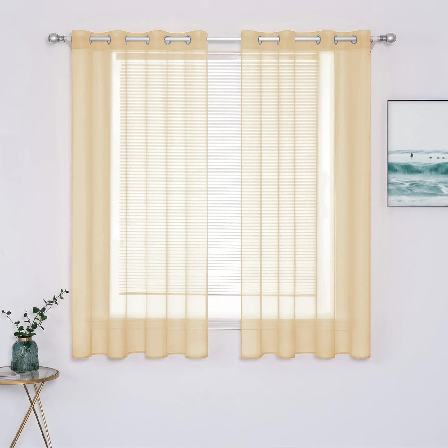 MIULEE 2 Panels Solid Color Ivory Sheer Curtains Elegant Grommet Top Window Voile Panels/Drapes/Treatment for Bedroom Living Room (54X90 Inches)