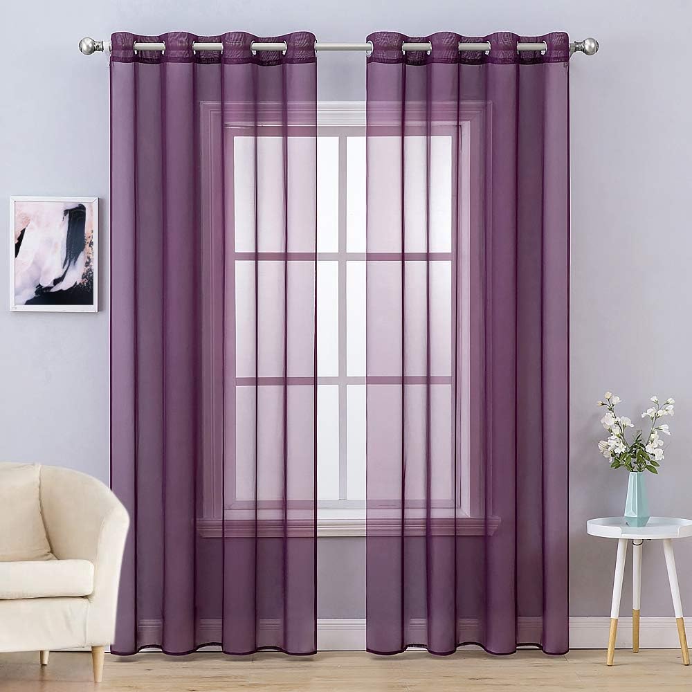 MIULEE 2 Panels Solid Color Ivory Sheer Curtains Elegant Grommet Top Window Voile Panels/Drapes/Treatment for Bedroom Living Room (54X90 Inches)