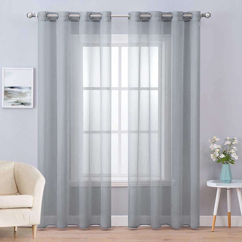 MIULEE 2 Panels Solid Color Ivory Sheer Curtains Elegant Grommet Top Window Voile Panels/Drapes/Treatment for Bedroom Living Room (54X90 Inches)