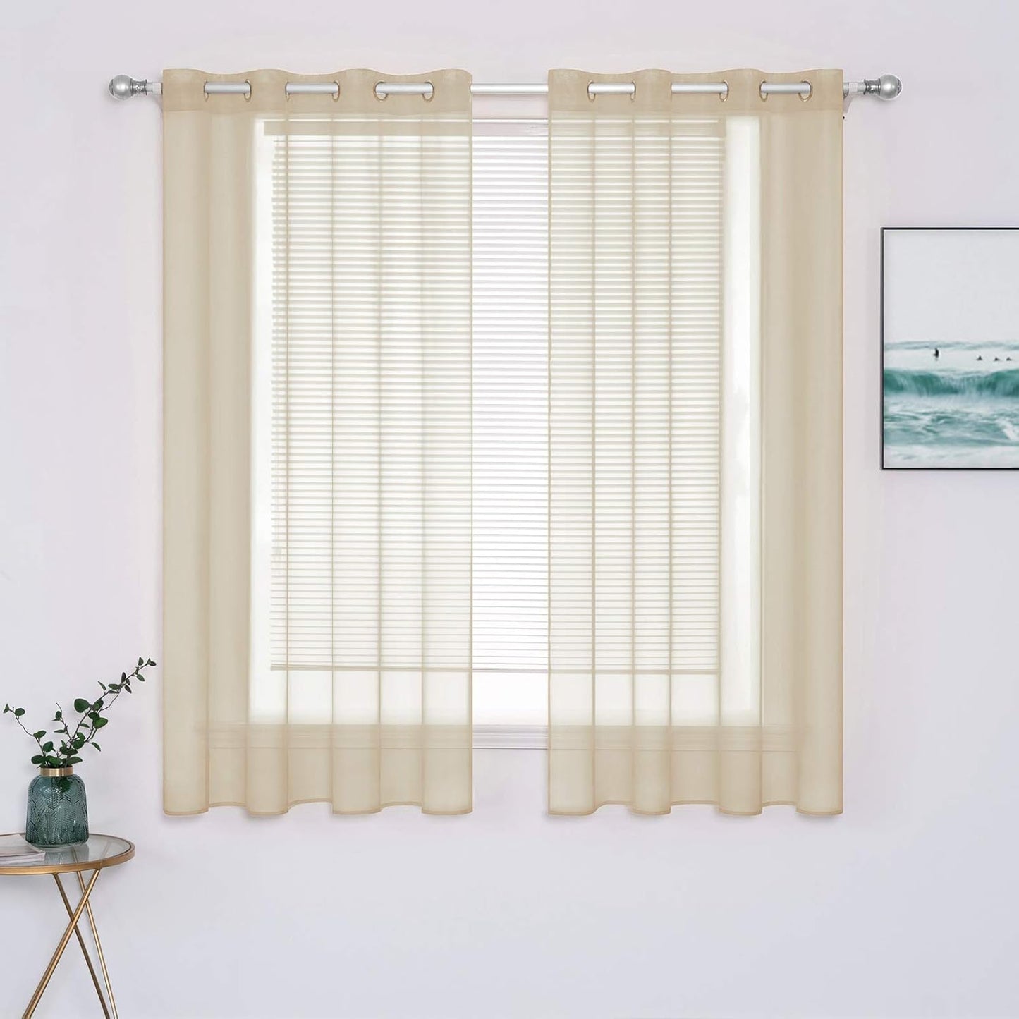 MIULEE 2 Panels Solid Color Ivory Sheer Curtains Elegant Grommet Top Window Voile Panels/Drapes/Treatment for Bedroom Living Room (54X90 Inches)