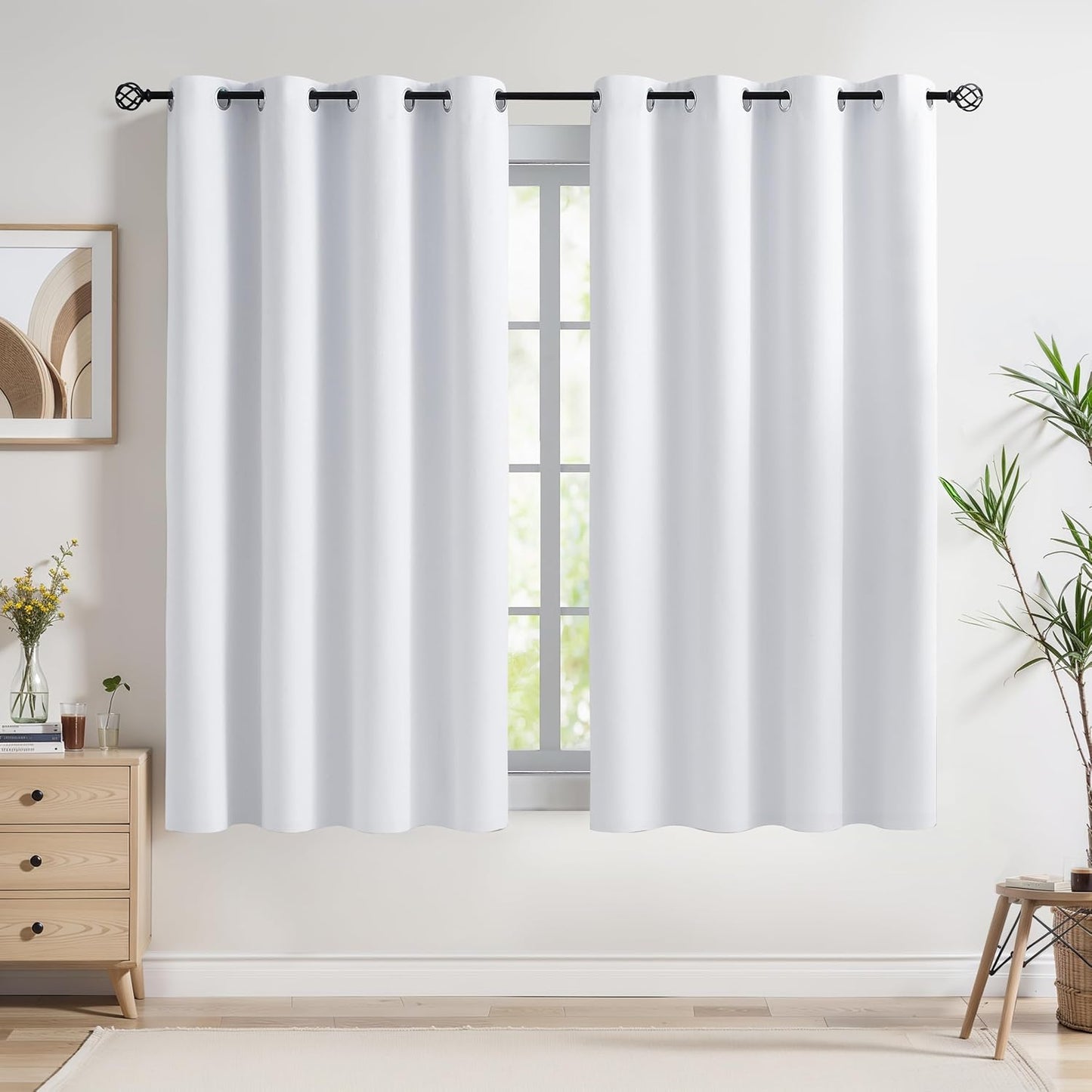 Urban Lotus Grey Linen Textured Full Blackout Curtain Panels 84 Inches Long Solid Color Room Darkening Thermal Inulated Drapes for Living Room/Bedroom Grommet Top Window Treatment, 52" W, 2 Panels