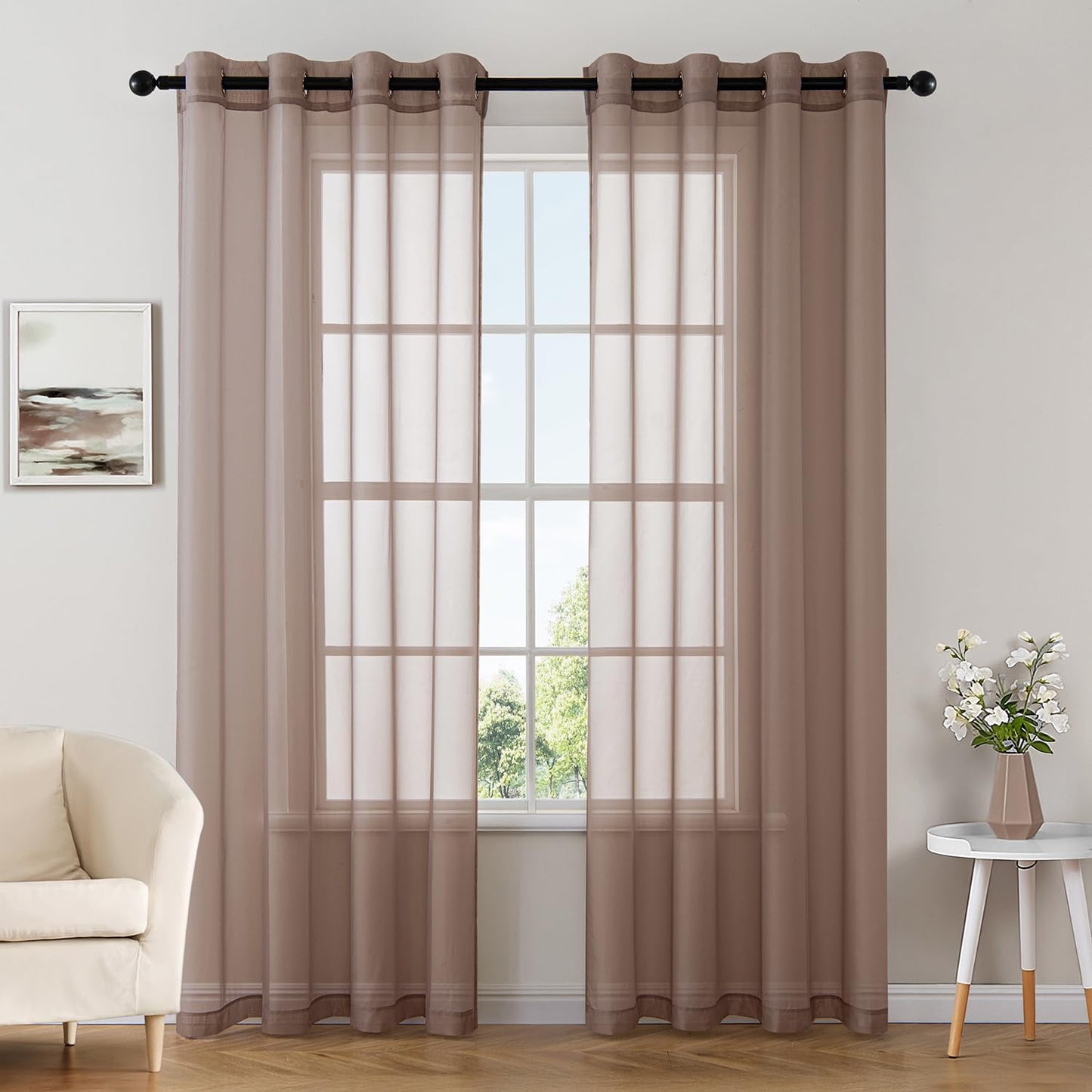 MIULEE 2 Panels Solid Color Ivory Sheer Curtains Elegant Grommet Top Window Voile Panels/Drapes/Treatment for Bedroom Living Room (54X90 Inches)