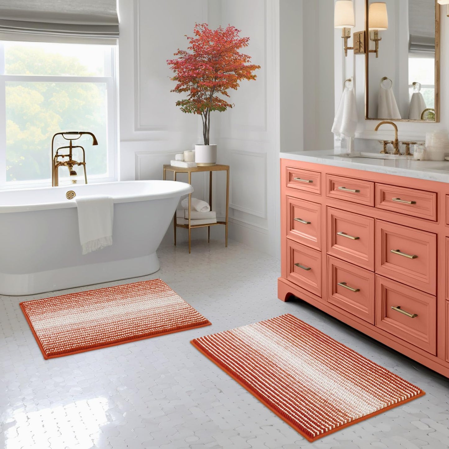 BSICPRO Bathroom Rugs and Mats Sets, 2 Piece Thick Absorbent Chenille Non Slip, Soft Shaggy Floor Mats, Machine Washable (20" x 47" Plus 16" x 24", Gray)