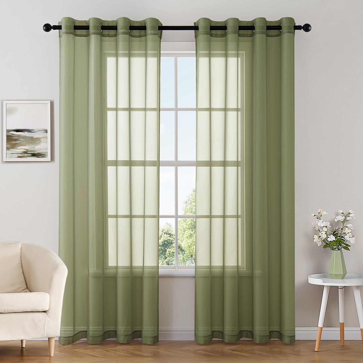 MIULEE 2 Panels Solid Color Ivory Sheer Curtains Elegant Grommet Top Window Voile Panels/Drapes/Treatment for Bedroom Living Room (54X90 Inches)