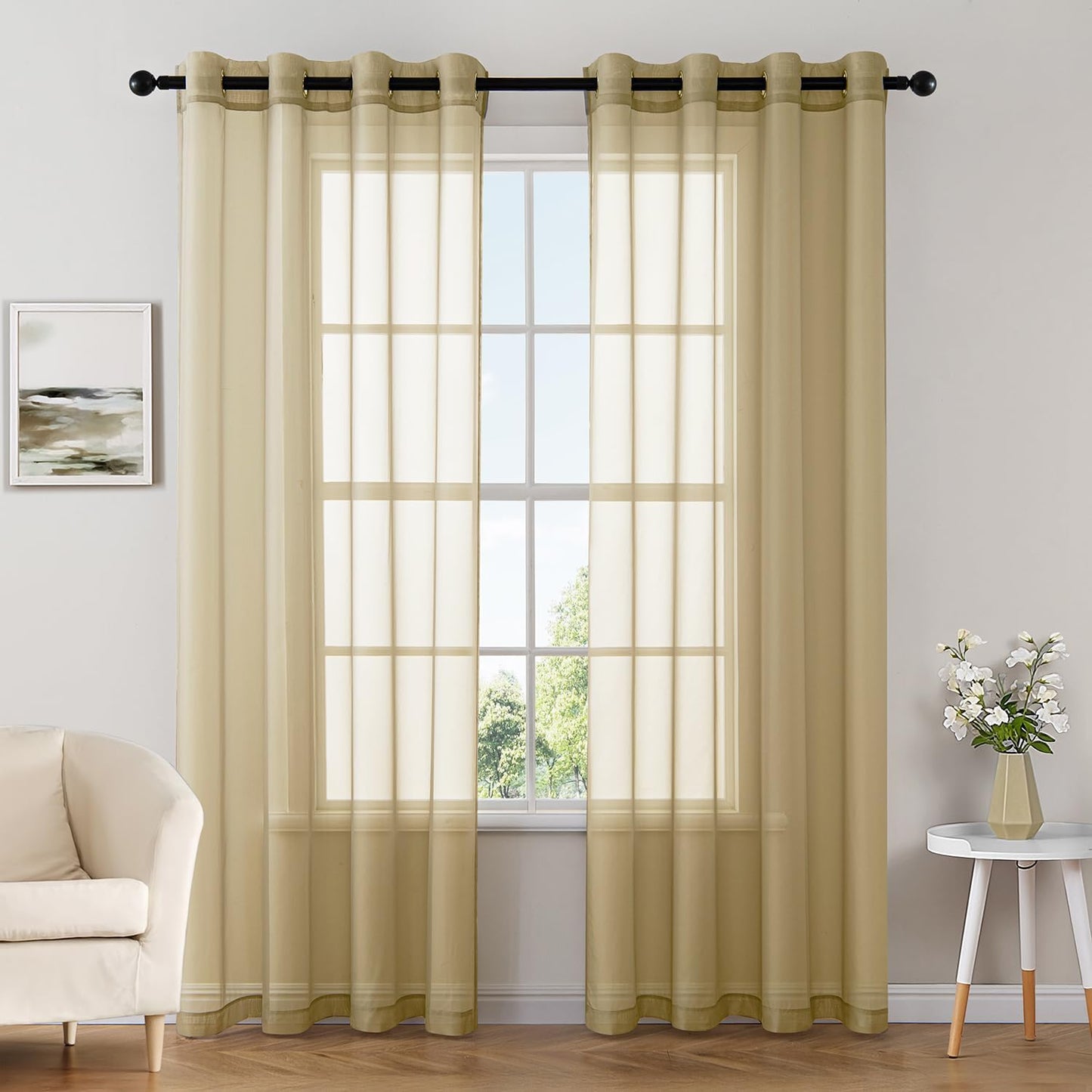 MIULEE 2 Panels Solid Color Ivory Sheer Curtains Elegant Grommet Top Window Voile Panels/Drapes/Treatment for Bedroom Living Room (54X90 Inches)