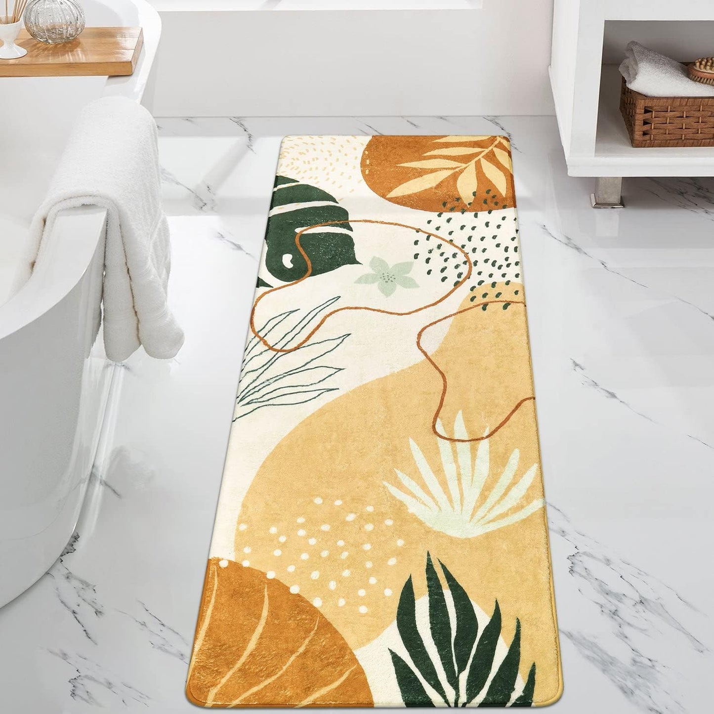 Uphome Sage Green Bathroom Rug Set, Cute Abstract Plant Bath Mat Set, Non Slip Machine Washable Bath Rugs, Soft Velvet Small Bathroom Mat, Mid Centry Aesthetic Botanical Floor Mats for Tub Sink Shower