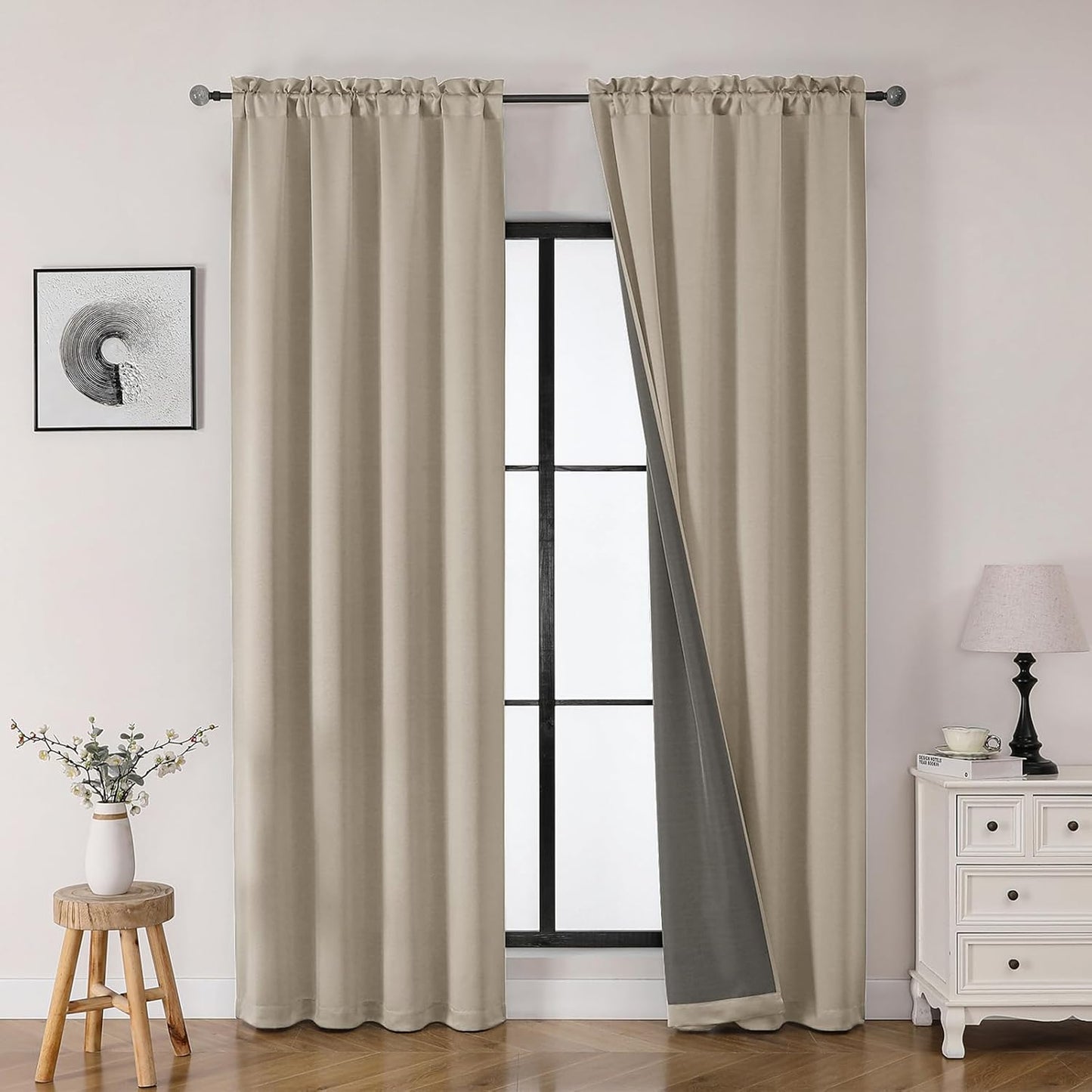 OWENIE Heidi Sage Green Curtains for Living Room 63 Inch Length 2 Panels Set, Light Filtering Solid Curtain for Bedroom, Rod Pocket Window Curtains & Drapes, 2 Pcs Each 40" W 63" L