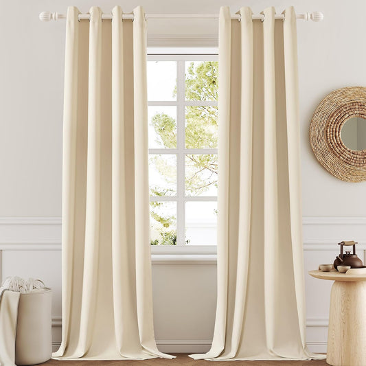 108 Inches Beige Blackout Curtains Room Darkening Thermal Insulated Drapes Grommet Top Light Blocking Curtain for Living Room Bedroom (2 Panels, W52 x L108 Inch, Beige Cream)