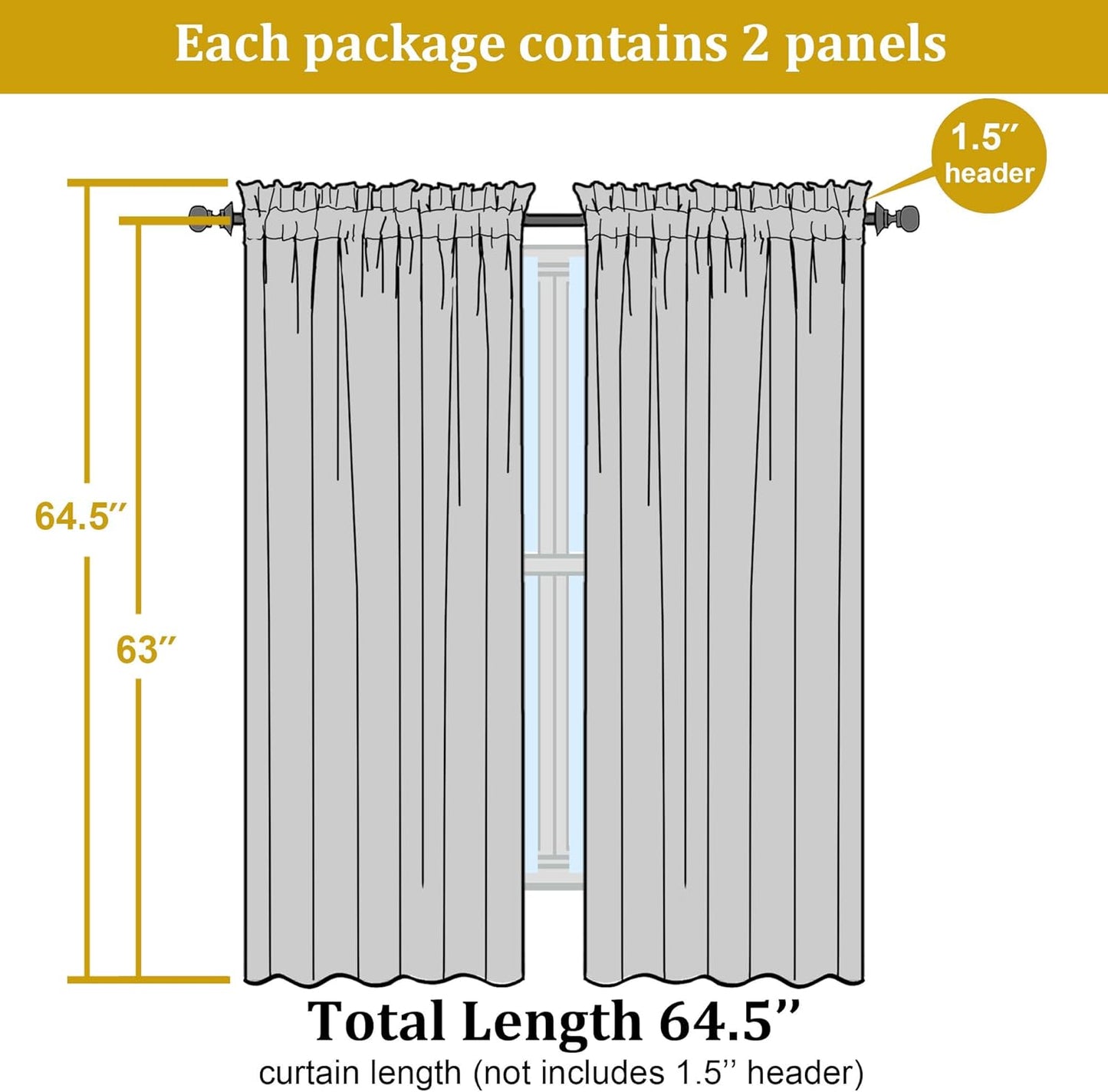 OWENIE Heidi Sage Green Curtains for Living Room 63 Inch Length 2 Panels Set, Light Filtering Solid Curtain for Bedroom, Rod Pocket Window Curtains & Drapes, 2 Pcs Each 40" W 63" L