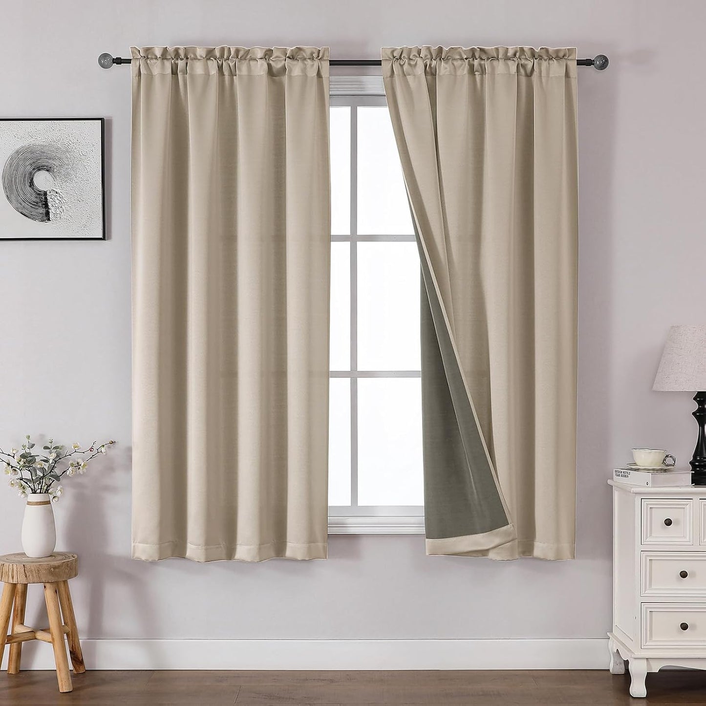 OWENIE Heidi Sage Green Curtains for Living Room 63 Inch Length 2 Panels Set, Light Filtering Solid Curtain for Bedroom, Rod Pocket Window Curtains & Drapes, 2 Pcs Each 40" W 63" L