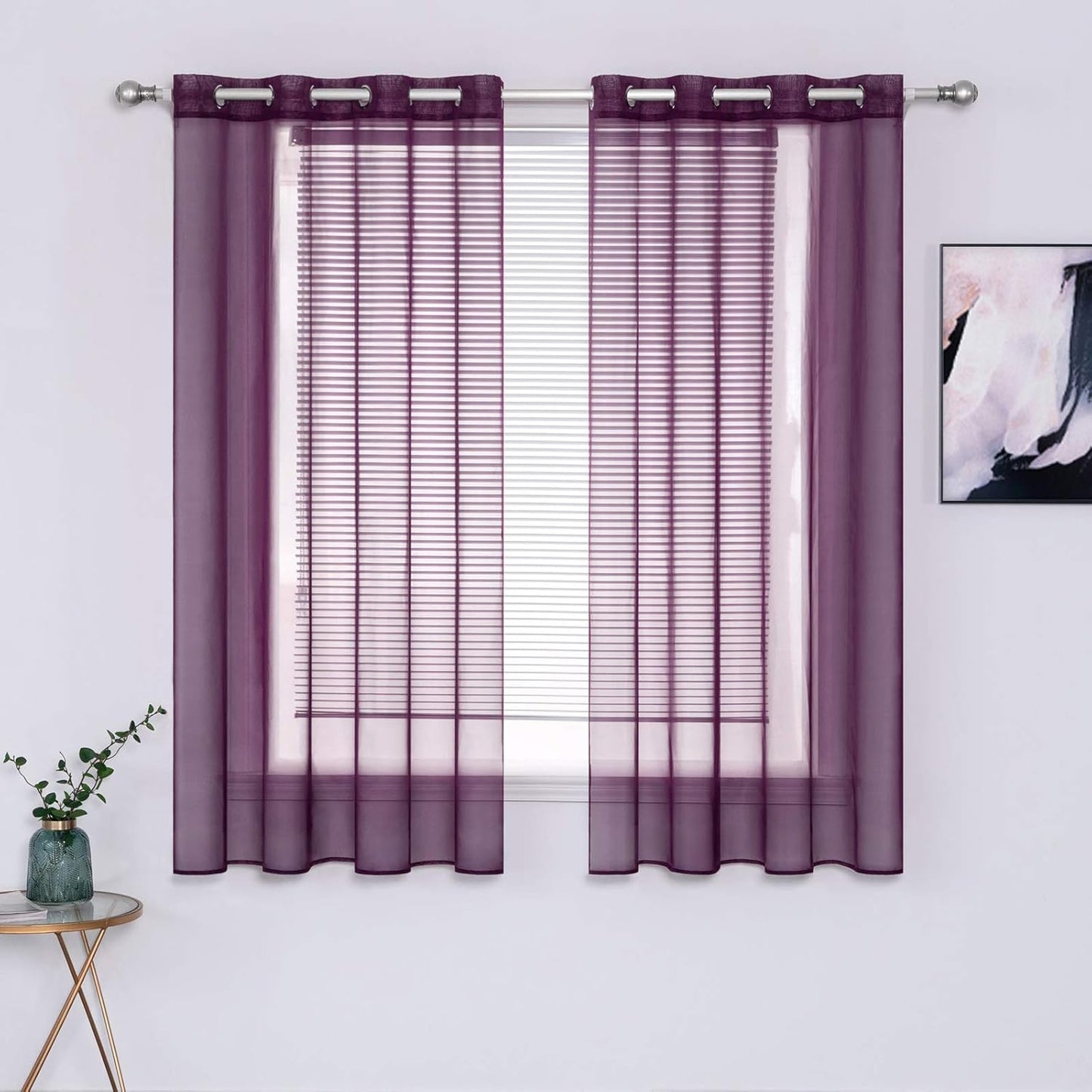 MIULEE 2 Panels Solid Color Ivory Sheer Curtains Elegant Grommet Top Window Voile Panels/Drapes/Treatment for Bedroom Living Room (54X90 Inches)