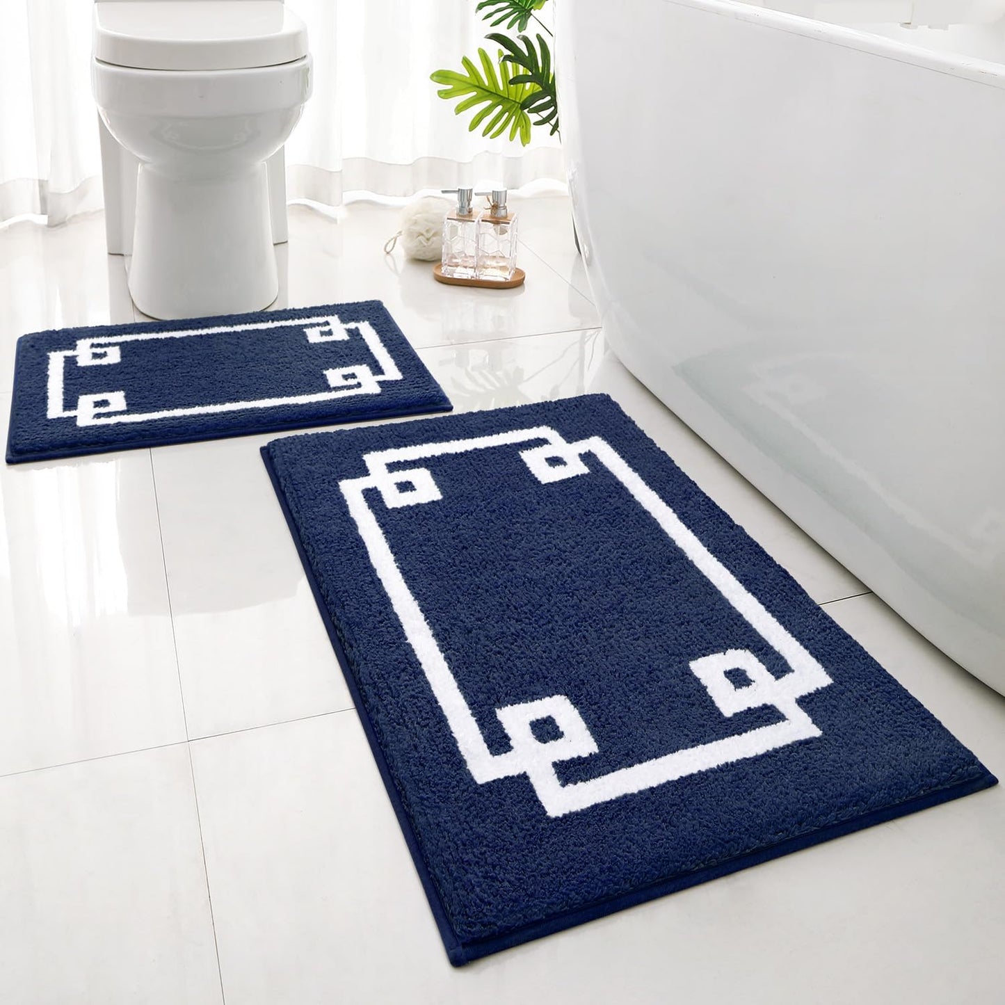 HOMEIDEAS Bathroom Rugs Sets 2 Piece, Soft and Water Absorbent Microfiber Carpet, Non-Slip Washable Bath Mats (20"x32"+16"x24", Grey and White)