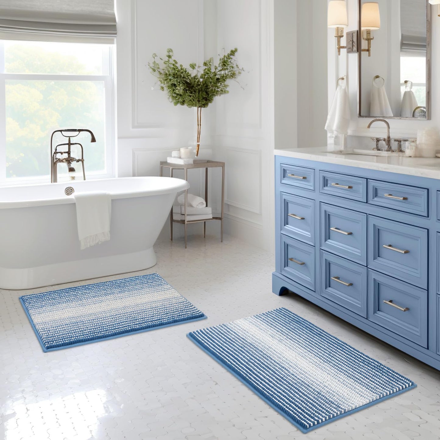 BSICPRO Bathroom Rugs and Mats Sets, 2 Piece Thick Absorbent Chenille Non Slip, Soft Shaggy Floor Mats, Machine Washable (20" x 47" Plus 16" x 24", Gray)