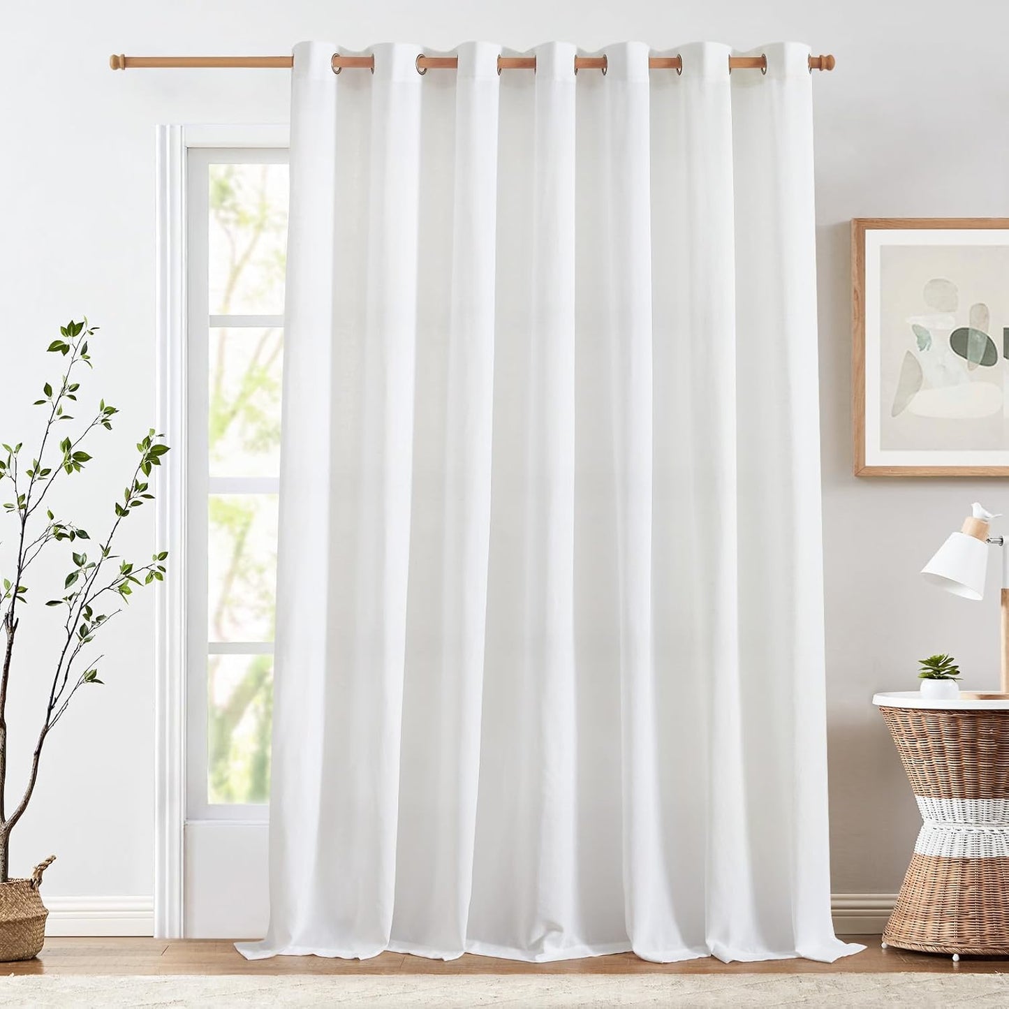 jinchan Linen Blend Semi Sheer Curtains 50W x 84L Inch Beige for Bedroom Curtains Light Weight Soft Window Grommet Drapes 2-Panel Set