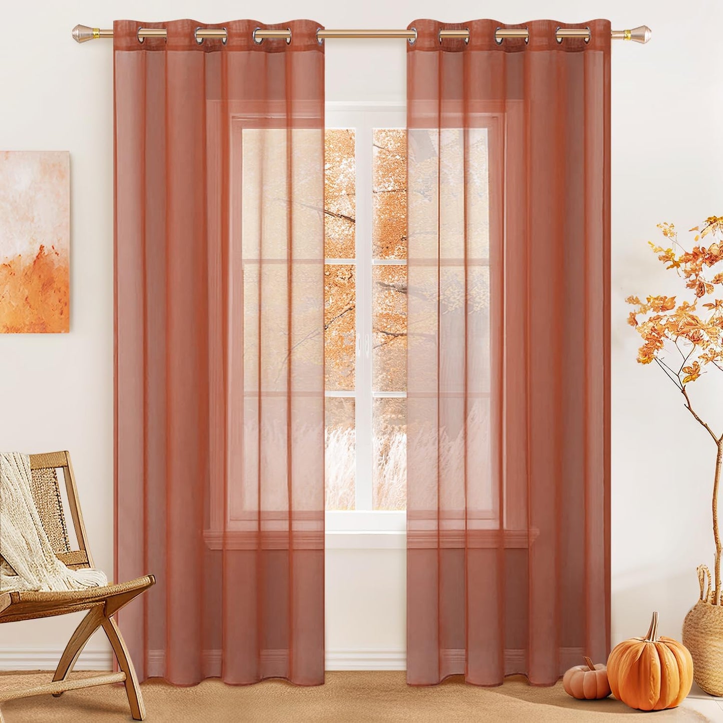 MIULEE 2 Panels Solid Color Ivory Sheer Curtains Elegant Grommet Top Window Voile Panels/Drapes/Treatment for Bedroom Living Room (54X90 Inches)