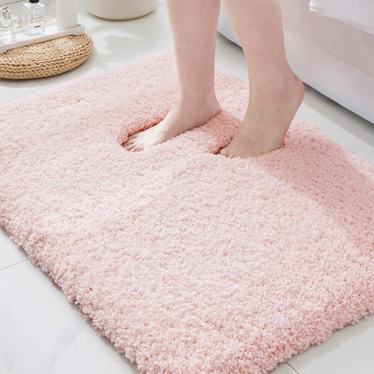 ILANGO Pink Bathroom Rugs 36" × 24" Non Slip & Super Absorbent Extra Thick Soft, Washable Bath Mat for Floor, Non Shedding Microfiber Plush Shaggy Bath Rug with Rubber for Bathtub Shower Room Sink