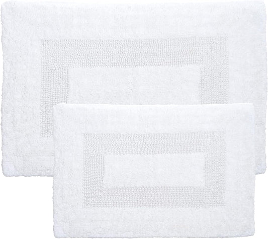 Bathroom Rugs - 2-Piece Cotton Bathroom Mat Set - Machine Washable Bath Mats for Restroom, Kitchen, or Laundry Room by Lavish Home (White)