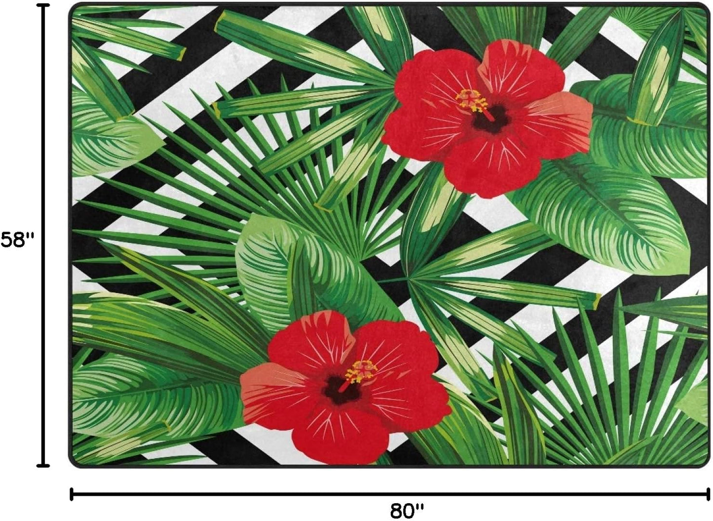 ALAZA Tropical Palm Tree Leaves Red Hibiscus Flower Area Rug Rugs for Living Room Bedroom 7' x 5'