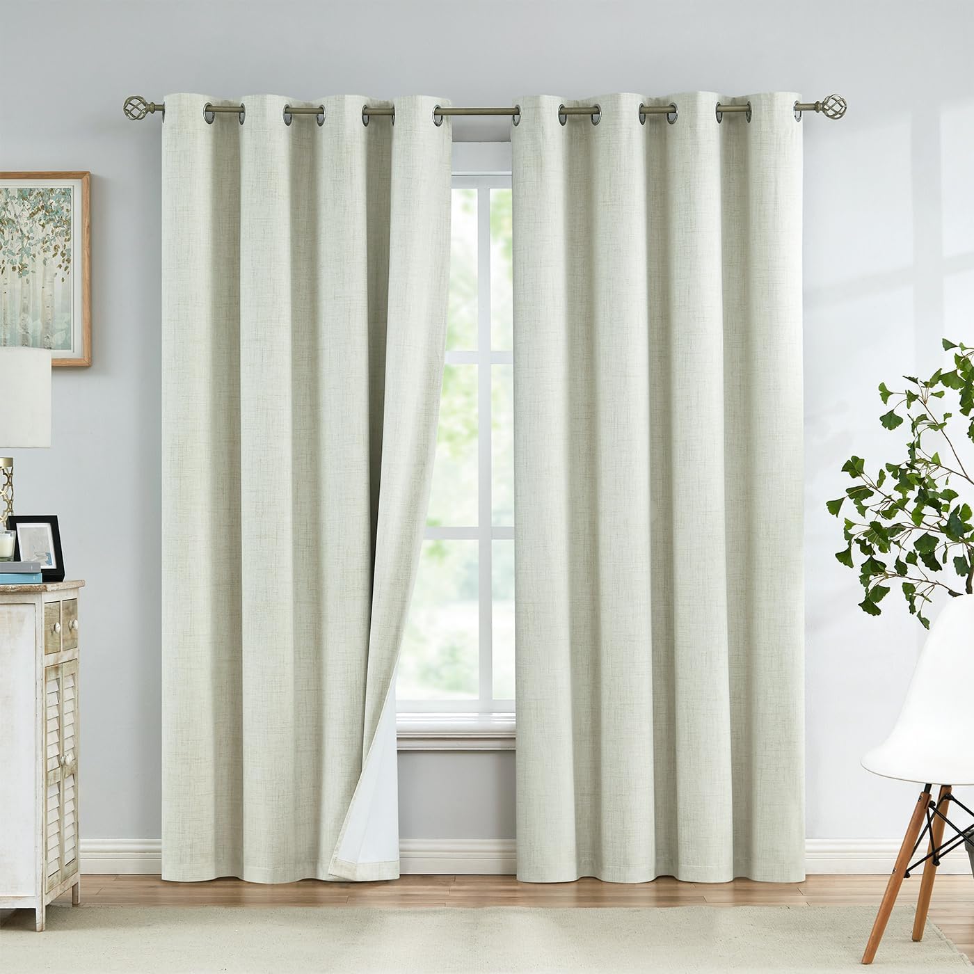 Urban Lotus Grey Linen Textured Full Blackout Curtain Panels 84 Inches Long Solid Color Room Darkening Thermal Inulated Drapes for Living Room/Bedroom Grommet Top Window Treatment, 52" W, 2 Panels