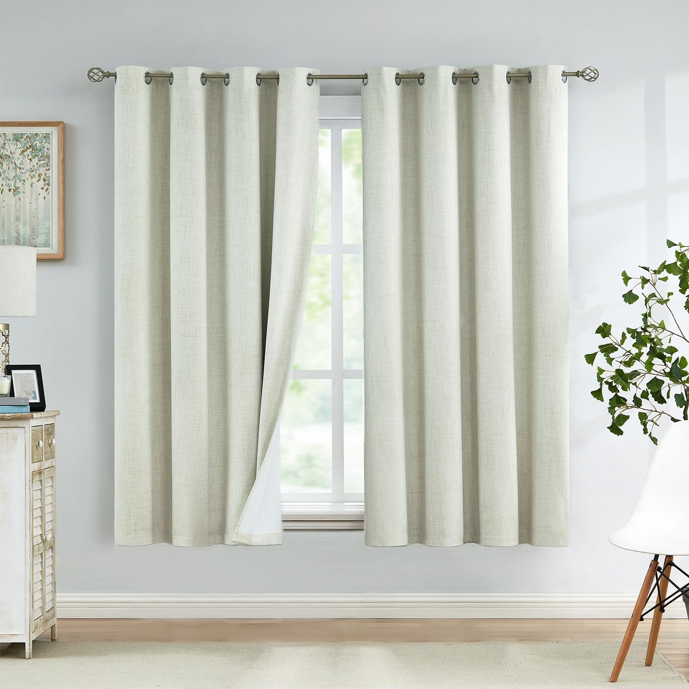 Urban Lotus Grey Linen Textured Full Blackout Curtain Panels 84 Inches Long Solid Color Room Darkening Thermal Inulated Drapes for Living Room/Bedroom Grommet Top Window Treatment, 52" W, 2 Panels