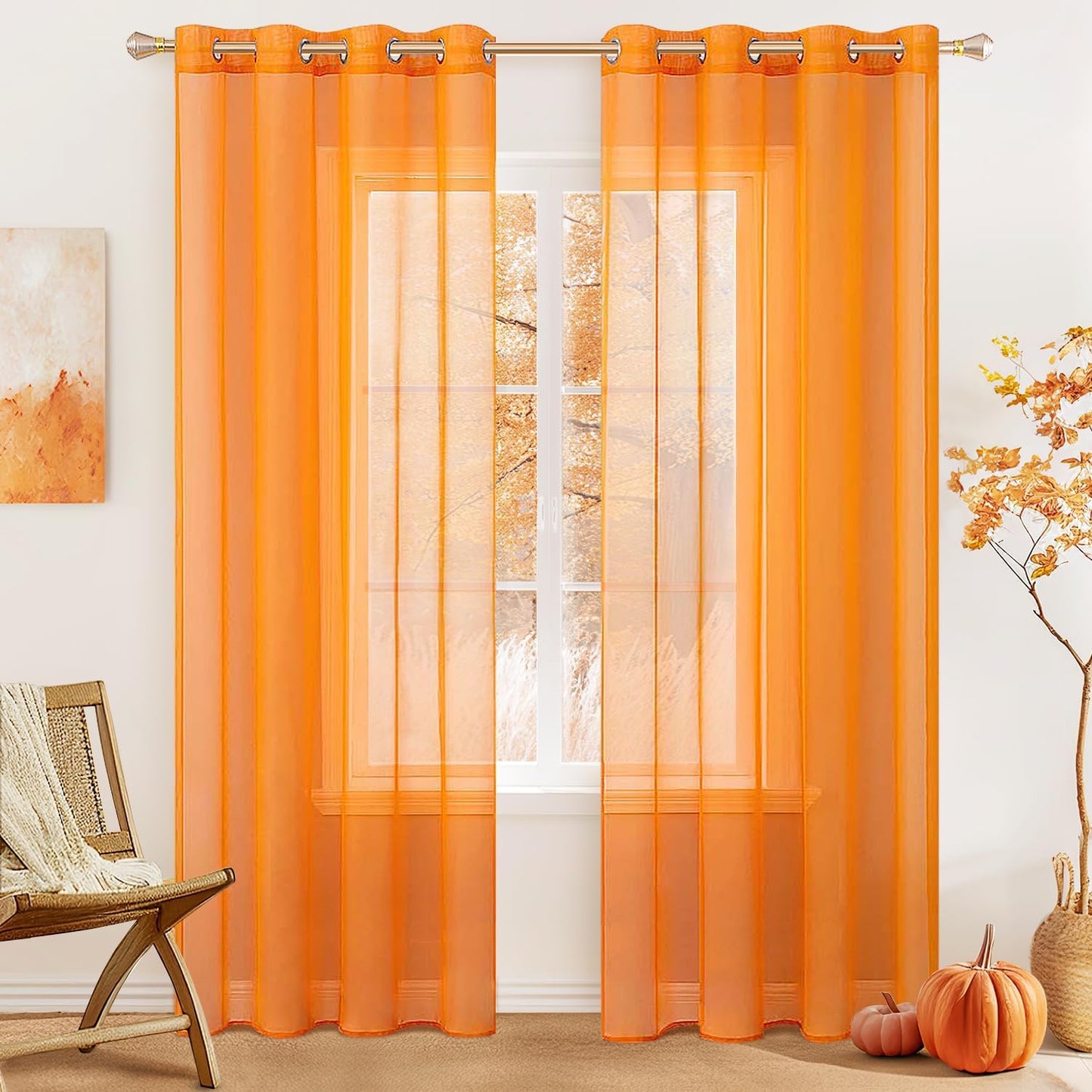 MIULEE 2 Panels Solid Color Ivory Sheer Curtains Elegant Grommet Top Window Voile Panels/Drapes/Treatment for Bedroom Living Room (54X90 Inches)