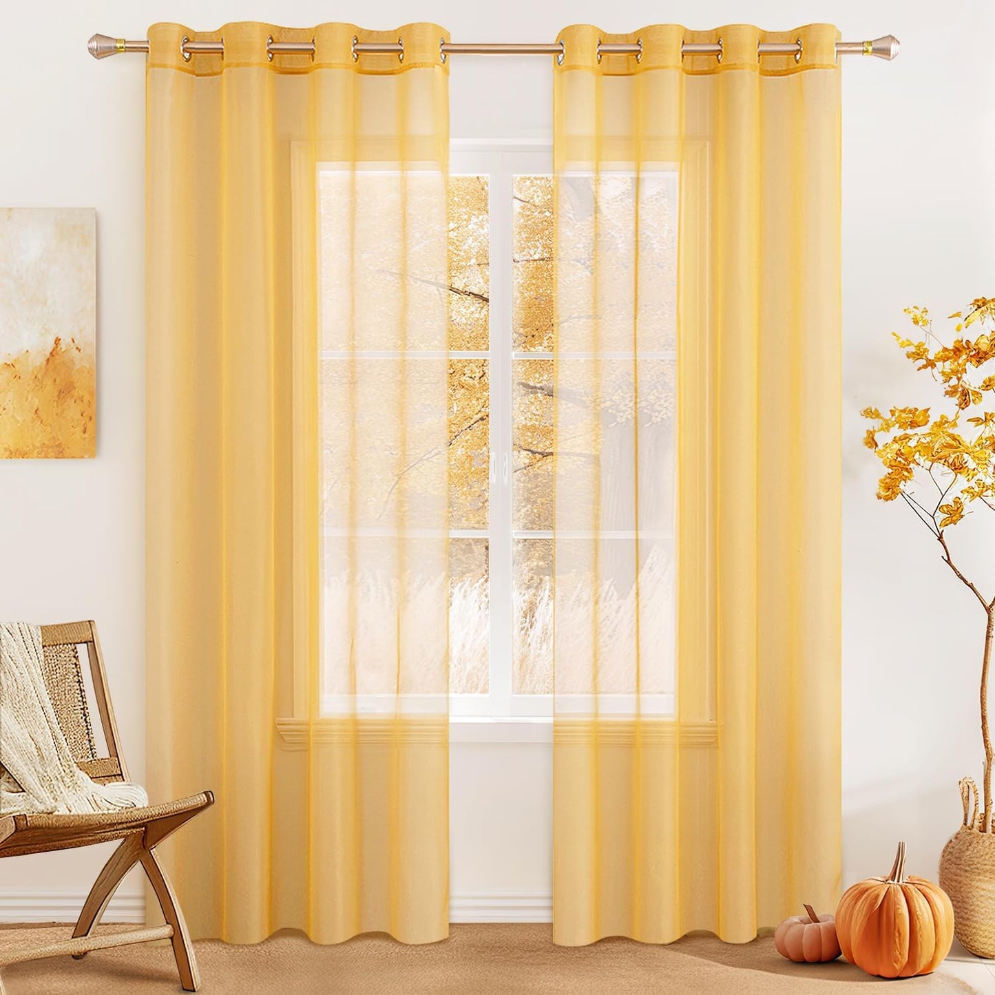 MIULEE 2 Panels Solid Color Ivory Sheer Curtains Elegant Grommet Top Window Voile Panels/Drapes/Treatment for Bedroom Living Room (54X90 Inches)