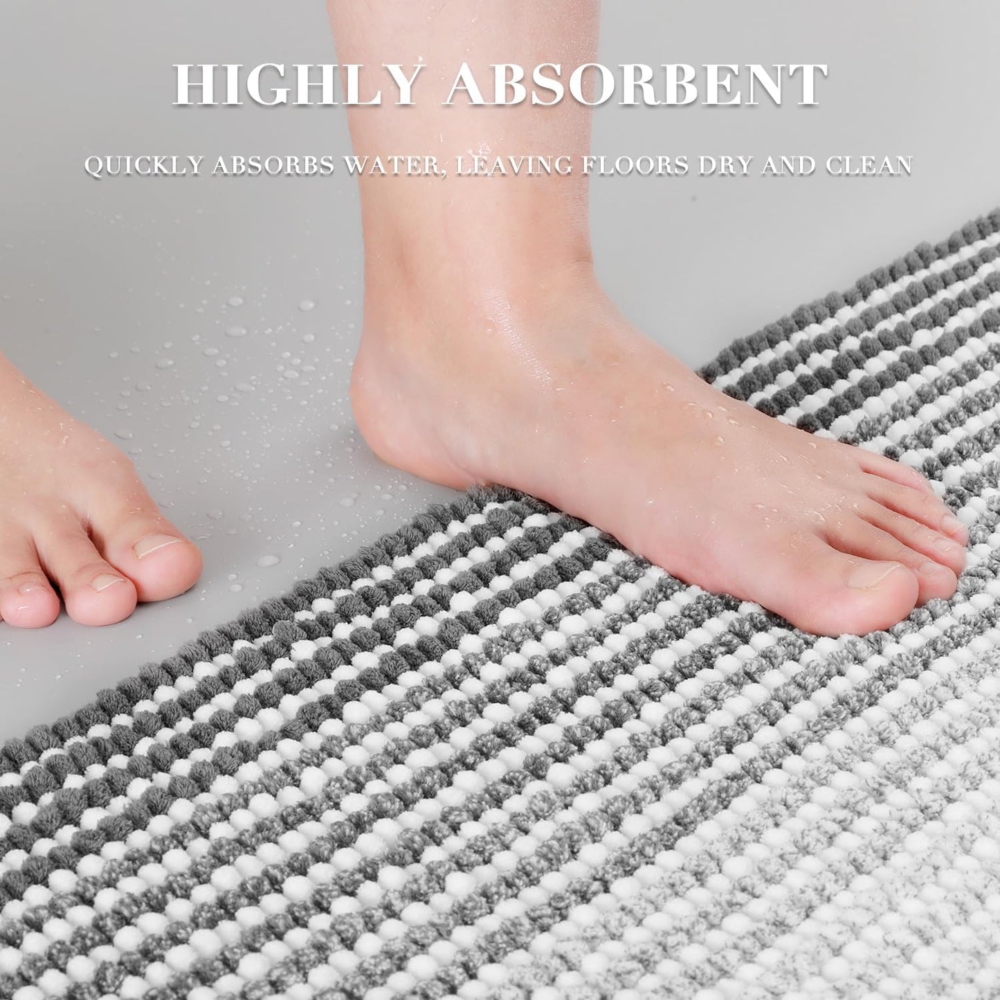 BSICPRO Bathroom Rugs and Mats Sets, 2 Piece Thick Absorbent Chenille Non Slip, Soft Shaggy Floor Mats, Machine Washable (20" x 47" Plus 16" x 24", Gray)