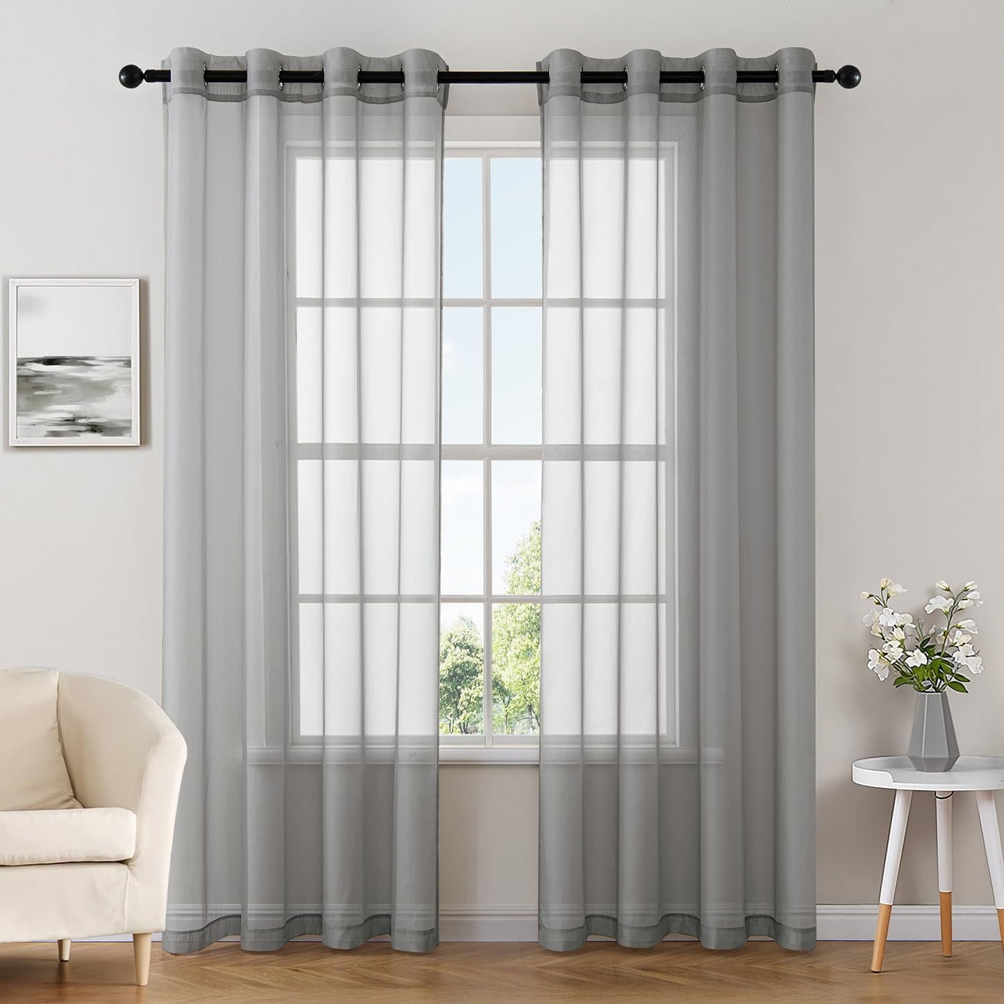 MIULEE 2 Panels Solid Color Ivory Sheer Curtains Elegant Grommet Top Window Voile Panels/Drapes/Treatment for Bedroom Living Room (54X90 Inches)
