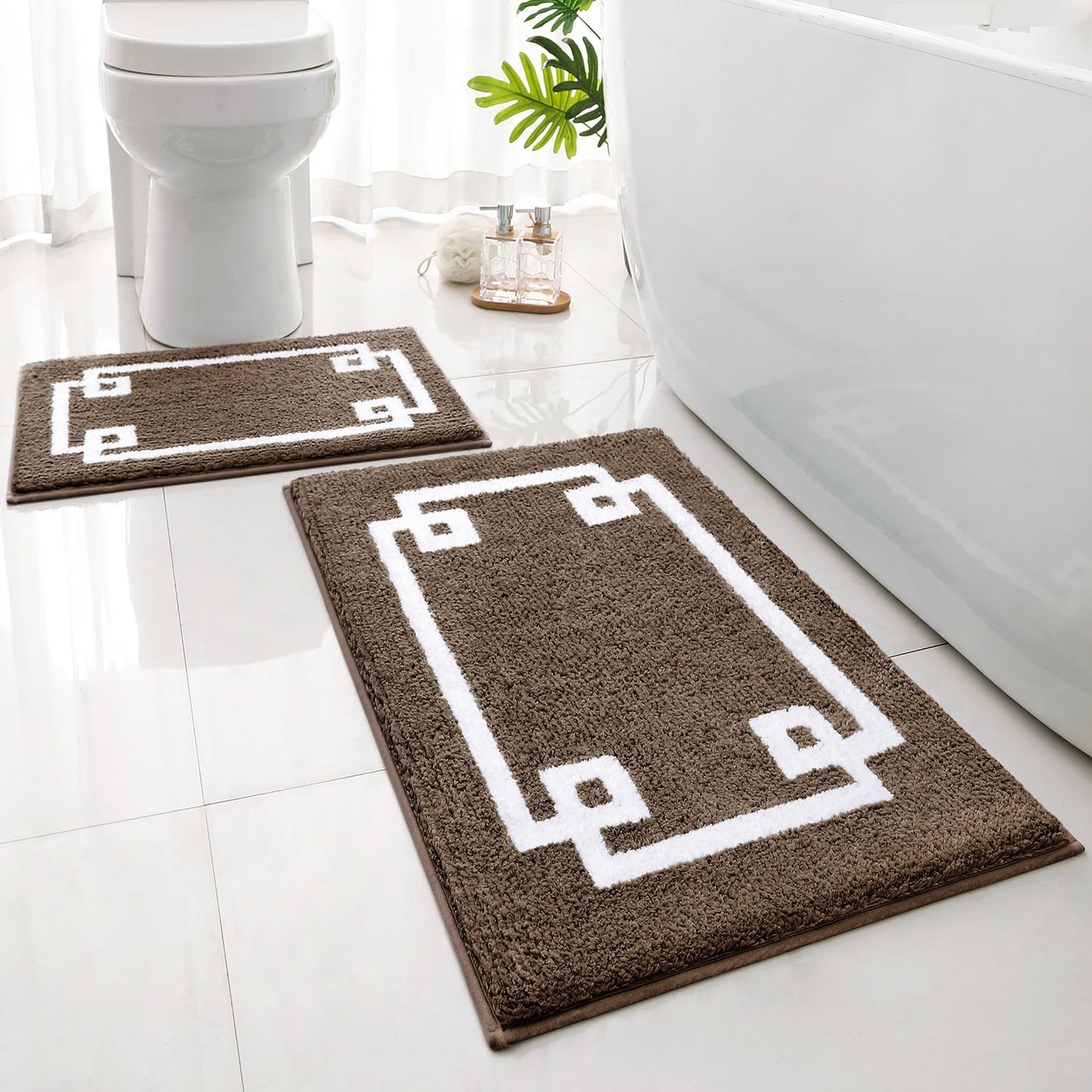HOMEIDEAS Bathroom Rugs Sets 2 Piece, Soft and Water Absorbent Microfiber Carpet, Non-Slip Washable Bath Mats (20"x32"+16"x24", Grey and White)