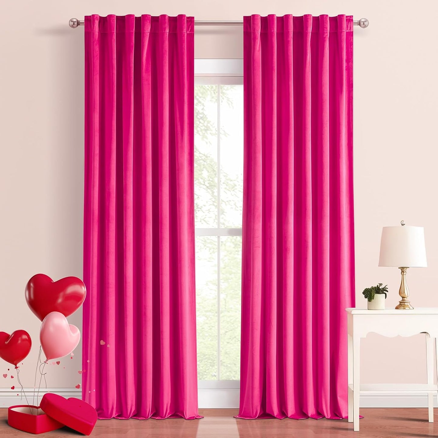 Topfinel 96 Inches Long Blush Velvet Curtains for Living Room,Rod Pocket Back Tab Clip Rings for Windows Solid Color Curtains,96 Length 2 Panel Sets(Malaya Garnet/Dusty Rose)