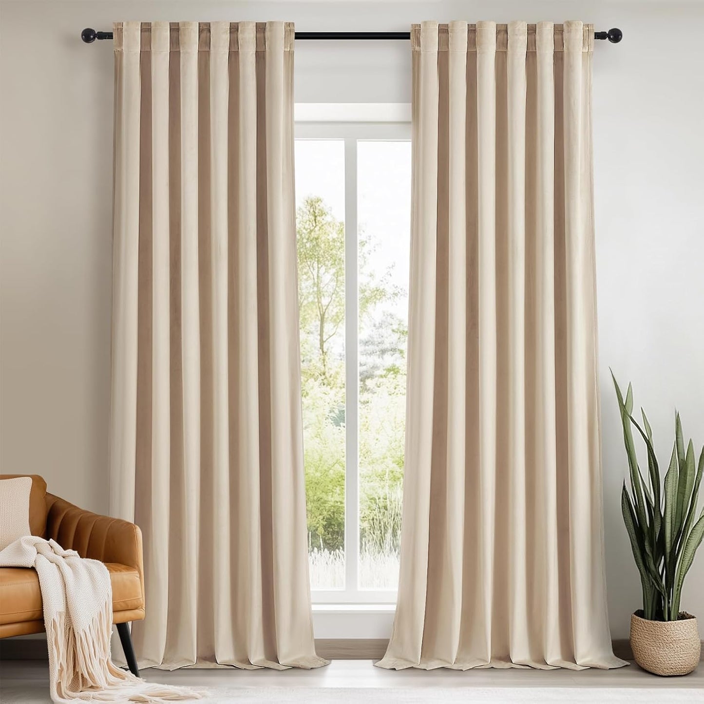 Topfinel 96 Inches Long Blush Velvet Curtains for Living Room,Rod Pocket Back Tab Clip Rings for Windows Solid Color Curtains,96 Length 2 Panel Sets(Malaya Garnet/Dusty Rose)