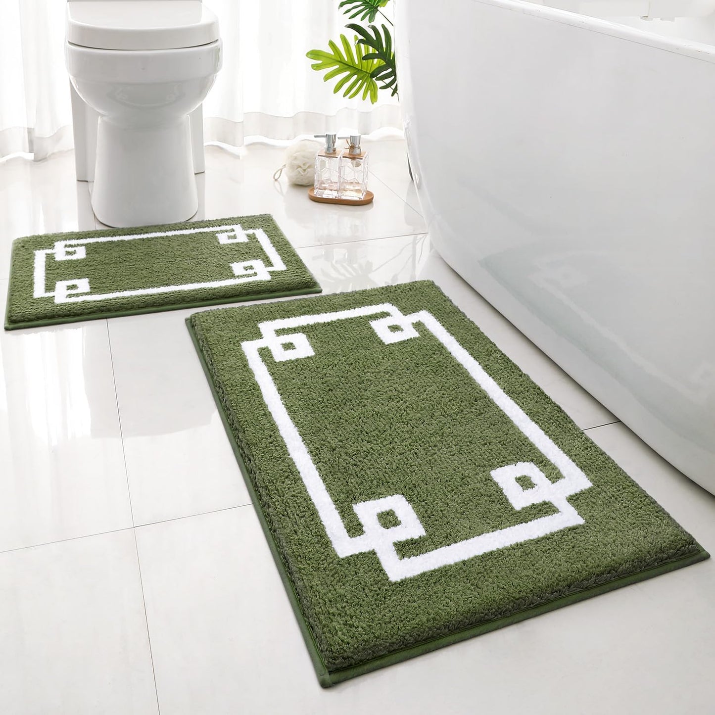 HOMEIDEAS Bathroom Rugs Sets 2 Piece, Soft and Water Absorbent Microfiber Carpet, Non-Slip Washable Bath Mats (20"x32"+16"x24", Grey and White)