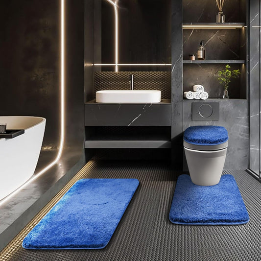 Bathroom Rugs Sets 3 Piece with Adjustable Toilet Seat Cover 17.5"x 15" Machine Washable Bath Rug Set with TPR Non Slip Rubber Backing Solid Bath Mat Set for Luxury Bathroom Decoration