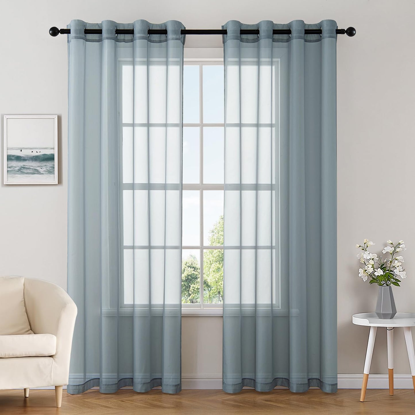 MIULEE 2 Panels Solid Color Ivory Sheer Curtains Elegant Grommet Top Window Voile Panels/Drapes/Treatment for Bedroom Living Room (54X90 Inches)