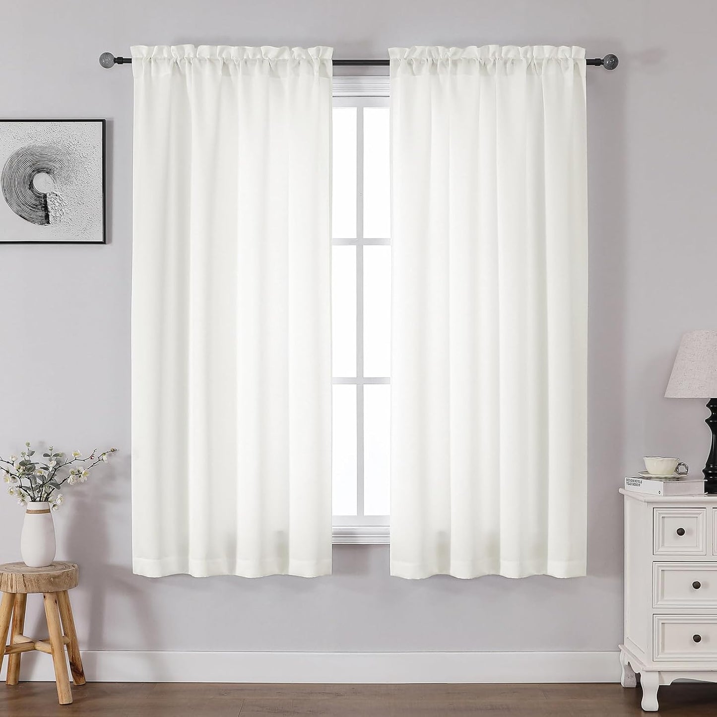 OWENIE Heidi Sage Green Curtains for Living Room 63 Inch Length 2 Panels Set, Light Filtering Solid Curtain for Bedroom, Rod Pocket Window Curtains & Drapes, 2 Pcs Each 40" W 63" L