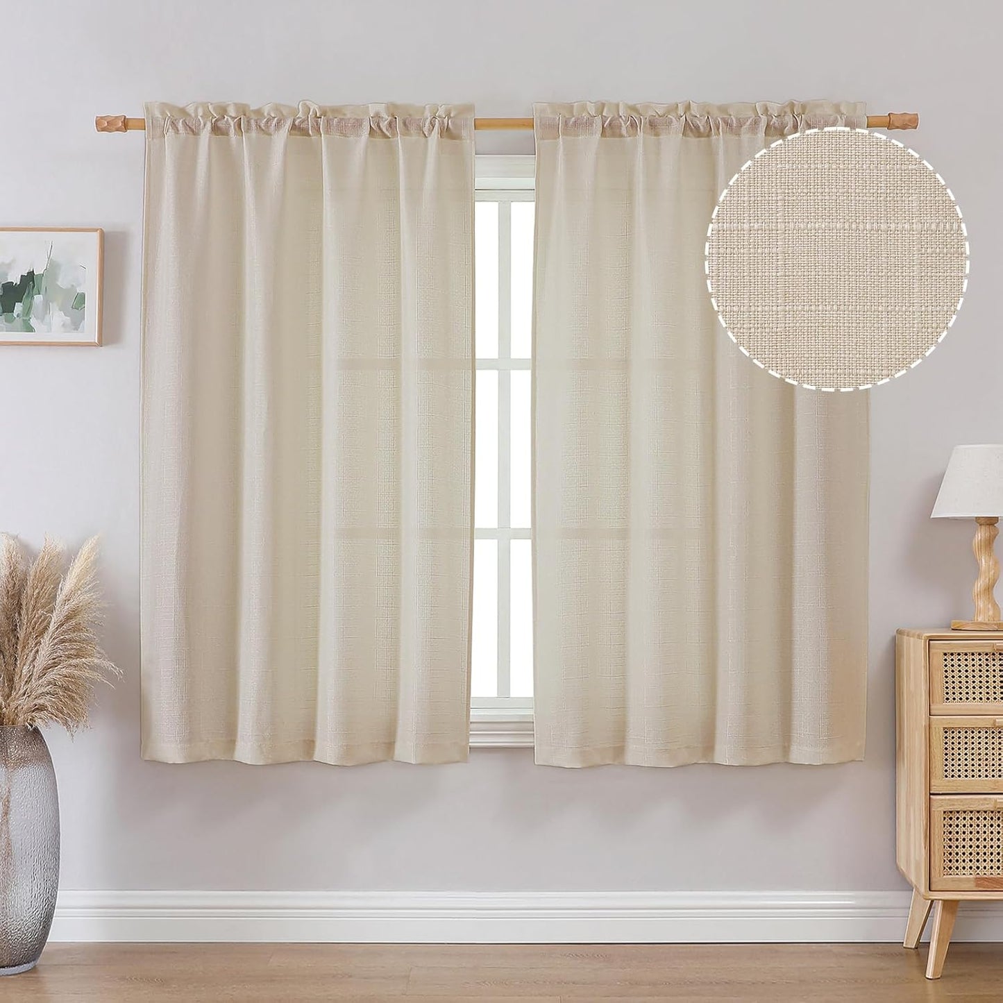 OVZME Light Grey Curtains 63 Inch Length 2 Panels, Faux Linen Textured Semi Light Filtering Drapes, Soft Airy Farmhouse Slub Window Curtains for Living Room Bedroom, Each 40x63 Inches