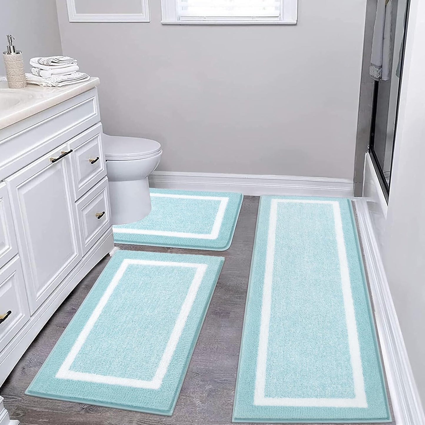 Pauwer Bathroom Rug Mat Set 3 Piece, Microfiber Shaggy Bath Set, Non-Slip Ultra Soft Carpet Mats, Absorbent with U-Shaped Toilet for Bathroom, Tub, Shower, Dark Grey