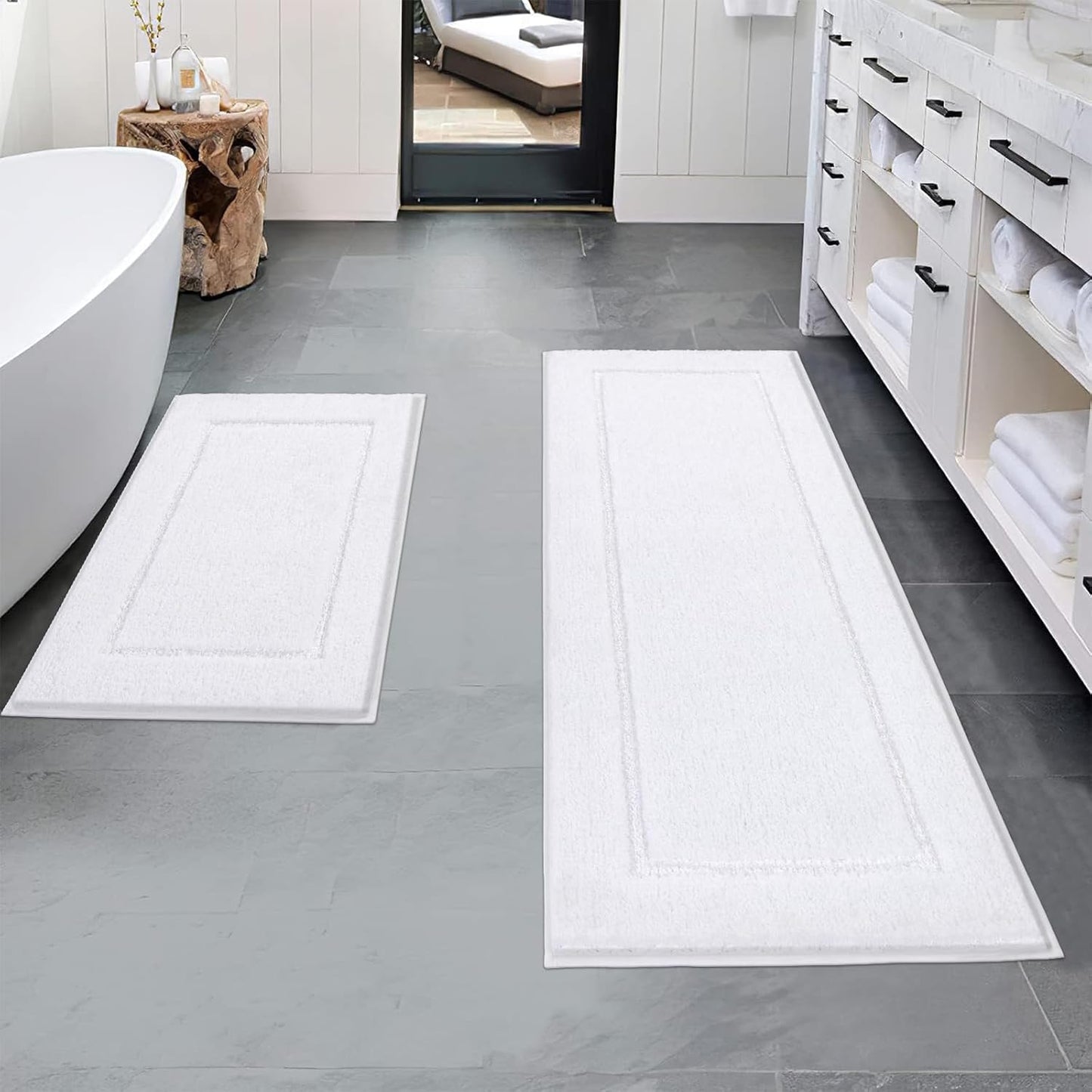 Pauwer Bathroom Rug Mat Set 3 Piece, Microfiber Shaggy Bath Set, Non-Slip Ultra Soft Carpet Mats, Absorbent with U-Shaped Toilet for Bathroom, Tub, Shower, Dark Grey