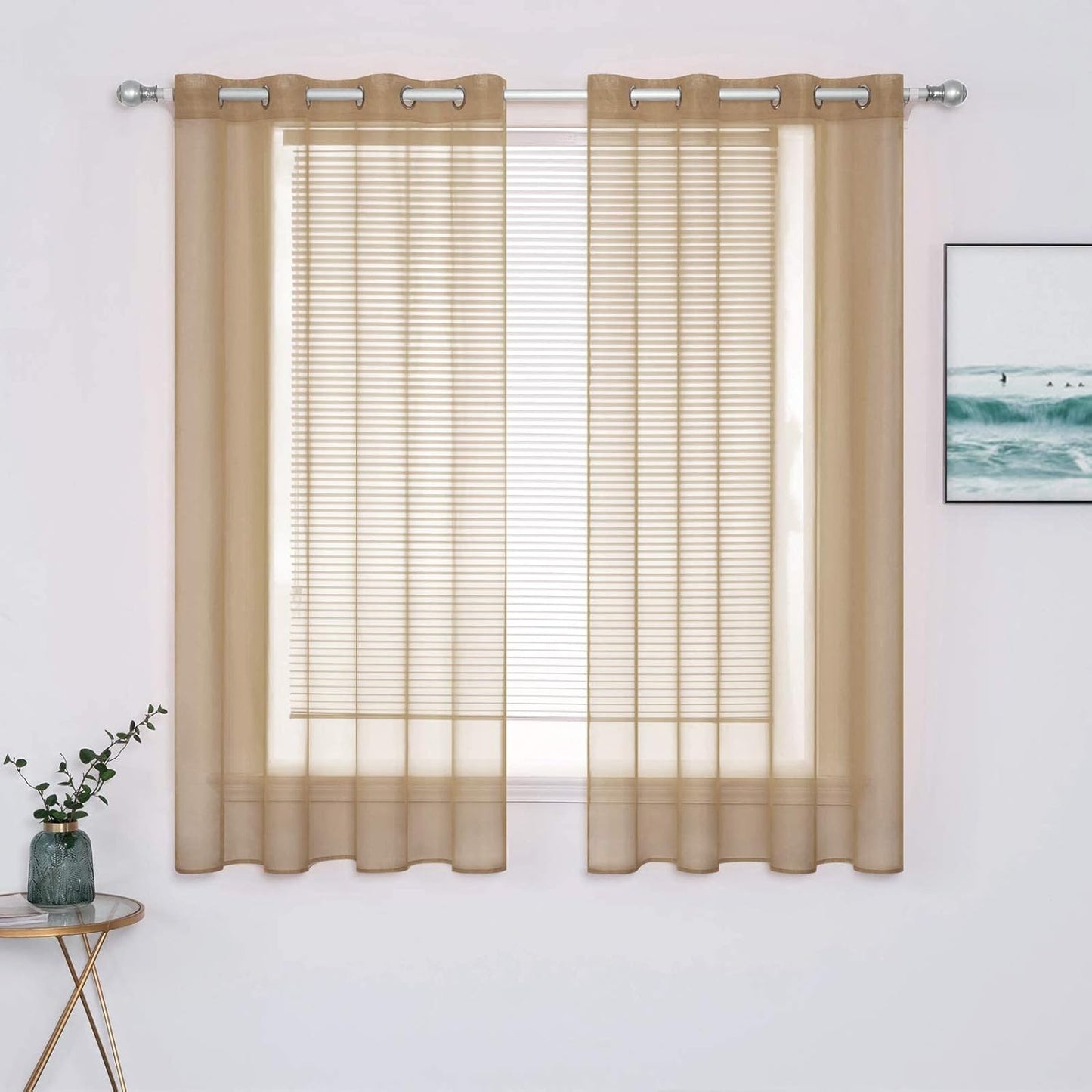 MIULEE 2 Panels Solid Color Ivory Sheer Curtains Elegant Grommet Top Window Voile Panels/Drapes/Treatment for Bedroom Living Room (54X90 Inches)