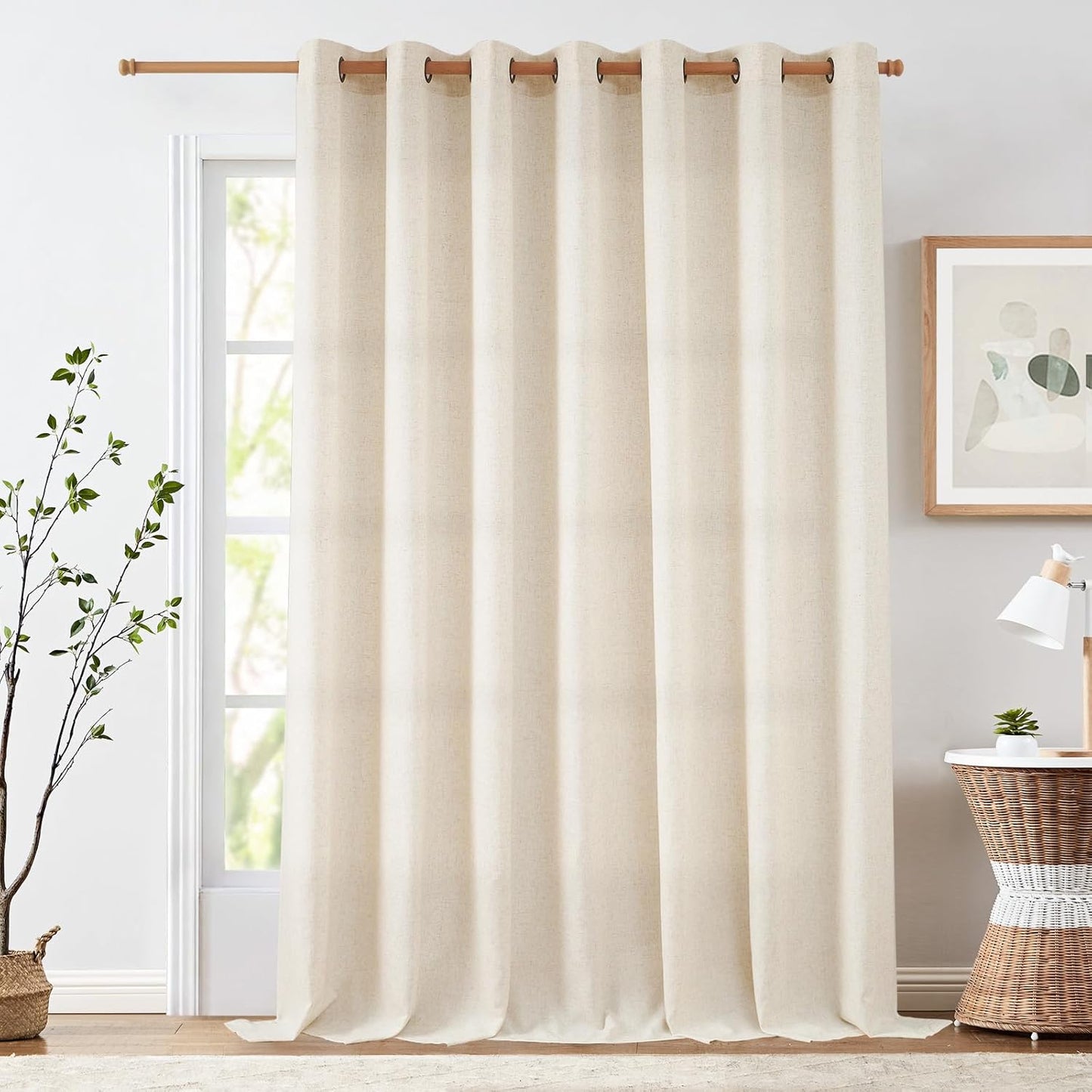 jinchan Linen Blend Semi Sheer Curtains 50W x 84L Inch Beige for Bedroom Curtains Light Weight Soft Window Grommet Drapes 2-Panel Set