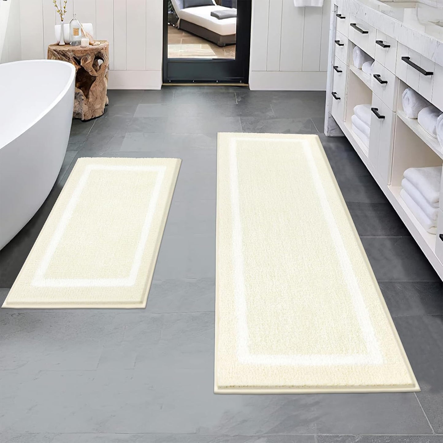 Pauwer Bathroom Rug Mat Set 3 Piece, Microfiber Shaggy Bath Set, Non-Slip Ultra Soft Carpet Mats, Absorbent with U-Shaped Toilet for Bathroom, Tub, Shower, Dark Grey