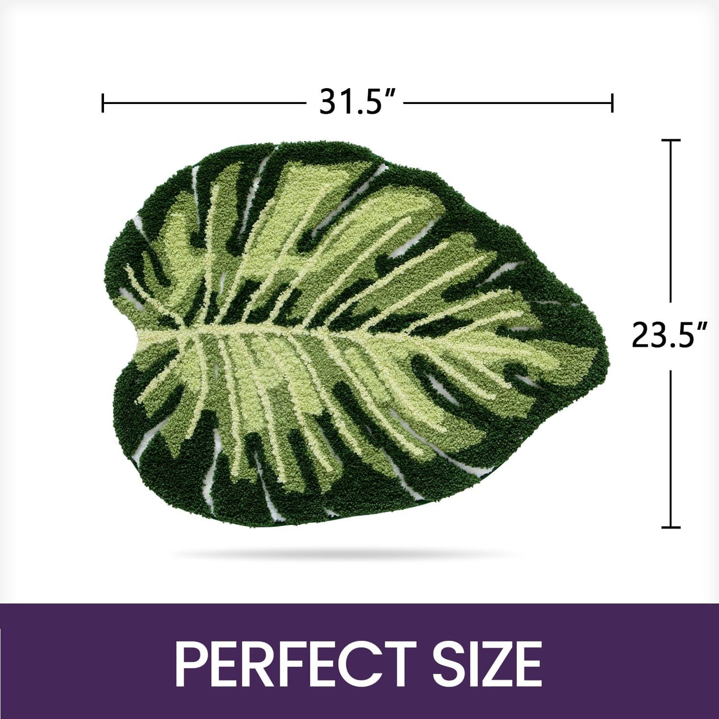 DEXI Leaf Bathroom Rugs Monstera, 23.5x31.5 Tropical Plant Shaped Bath Mat Green, Washable Shower Floor Bathmat Toilet Carpet Non Slip